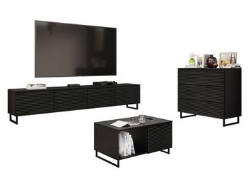 MIRJAN24 Wohnzimmer-Set Delino I, (3er-Set, Kommode, TV-Lowboard, Couchtisch), Metallgriffe in der Farbe schwarz