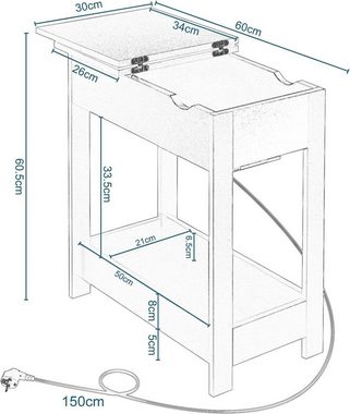 EUGAD Beistelltisch (1-St), mit Steckdose, klappbare Tischplatte, 3 Ablageflächen