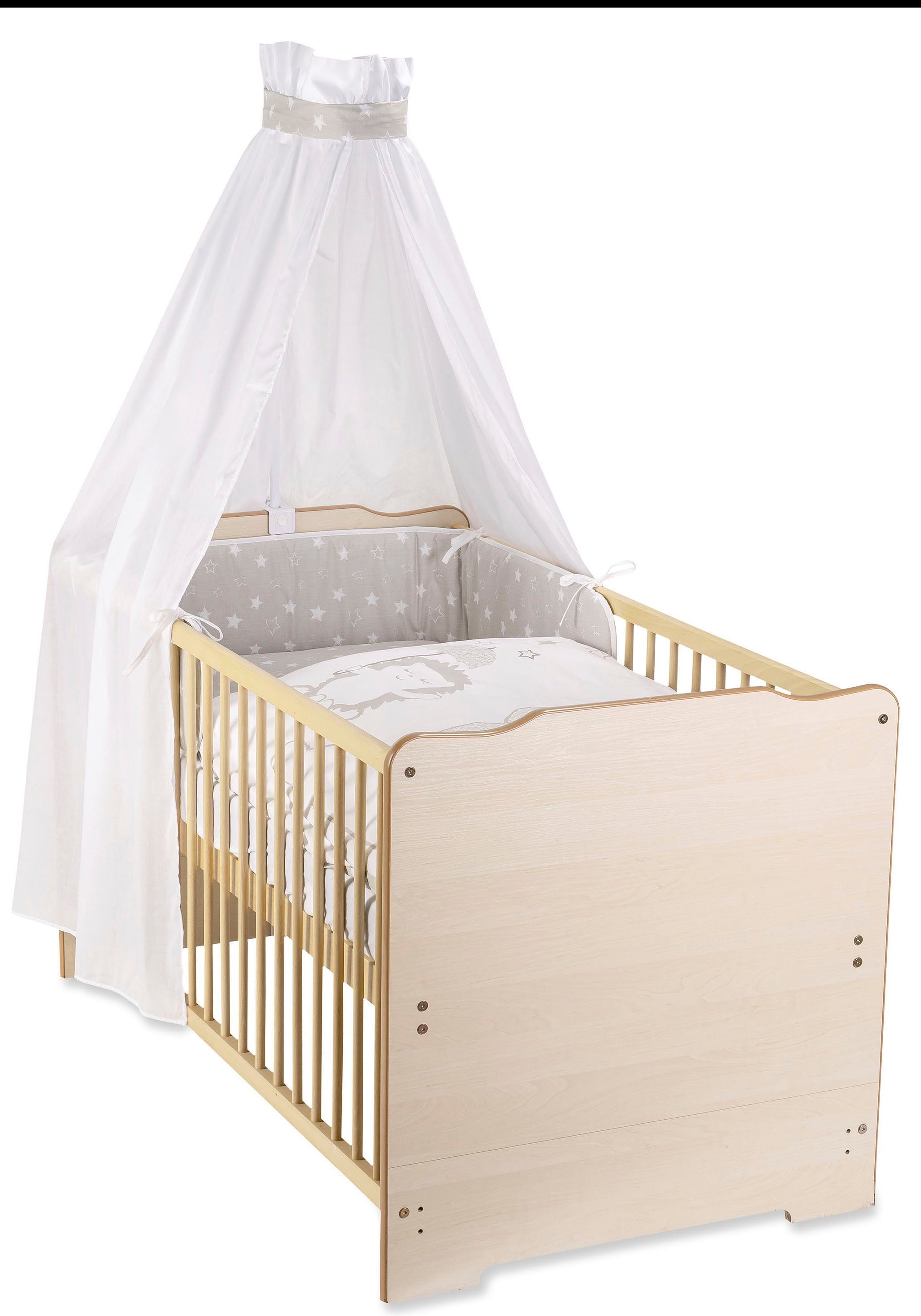 Julius Zollner Komplettbett Natur Sternenregen Grau Weiss 7 Tlg Inkl Babybett Matratze Lattenrost Himmelstange Mit Himmel Nestchen Und Bettwasche Made In Europe Online Kaufen Otto