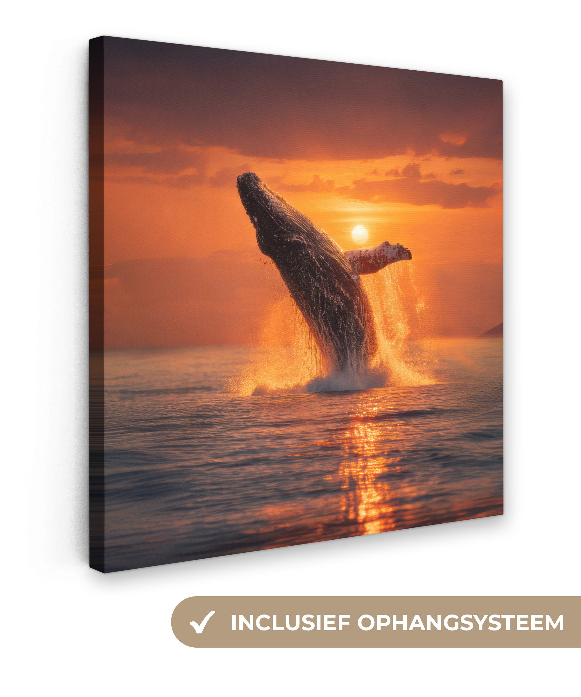 OneMillionCanvasses® Leinwandbild Wal - Sonne - Meer, Fotodruck (1 St), Wandbild, Deko Schlafzimmer Wohnzimmer Flur 20x20 cm