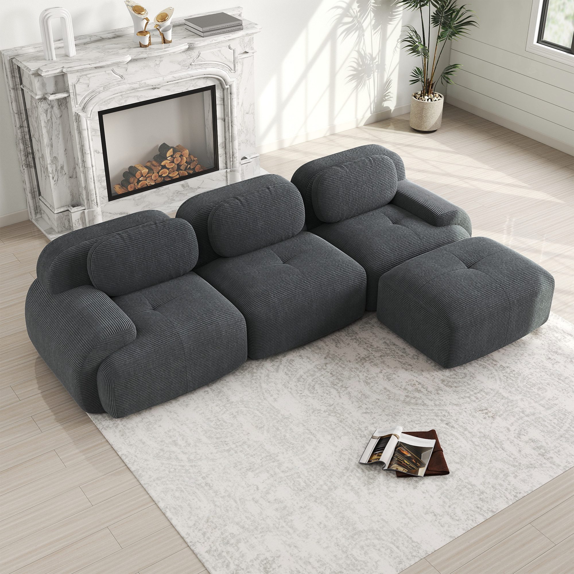 Odikalo 3-Sitzer Ecksofa modular kombinierbar Polstersofa, Modulares Ecksofa ohne Montage, ergonomisch und haustierfreundlich, aus Cordstoff mit extra-breiten Armlehnen, 32D hochelastische Polsterung für Wohnzimmer und Schlafzimmer, Green