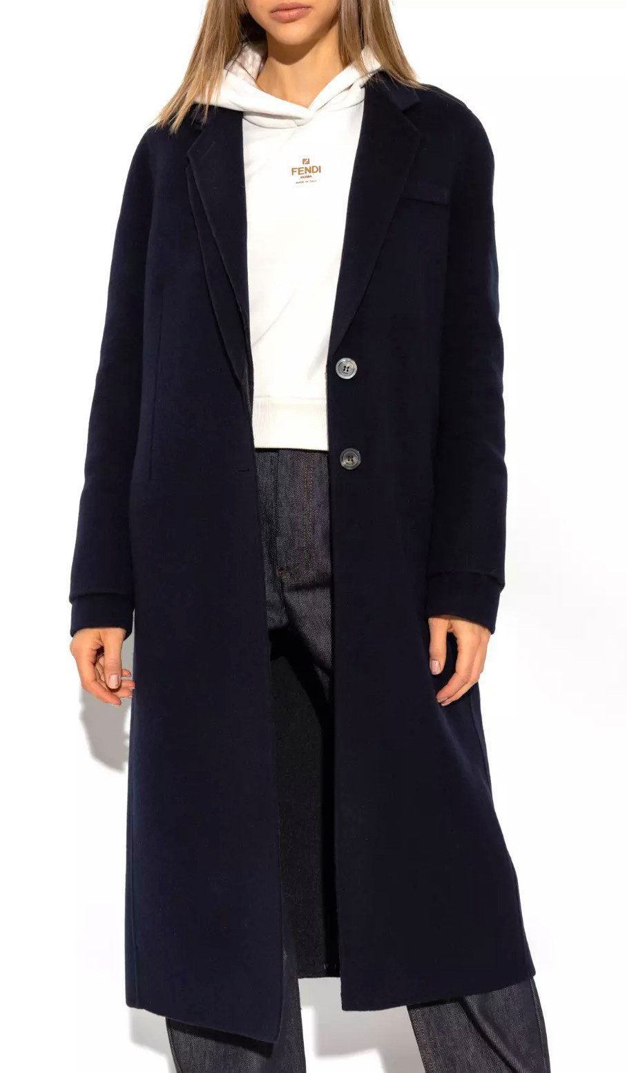 FENDI Langmantel Double Face Pure Cashmere Reverskragen/Ärmel mit doppeltem Rand, gefüttert, Reverskragen