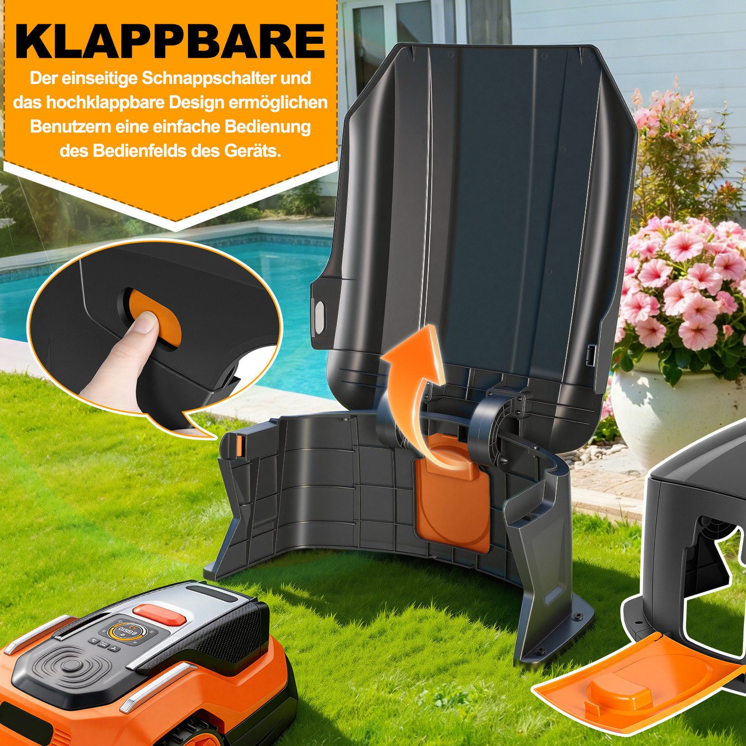 Clanmacy Mähroboter-Garage Rasenmäher Garage Mähroboter Dach Schutzhülle Klappbar Schuppen, BxTxH: 57x70x34 cm, (1-St) – Bild 4 von 5