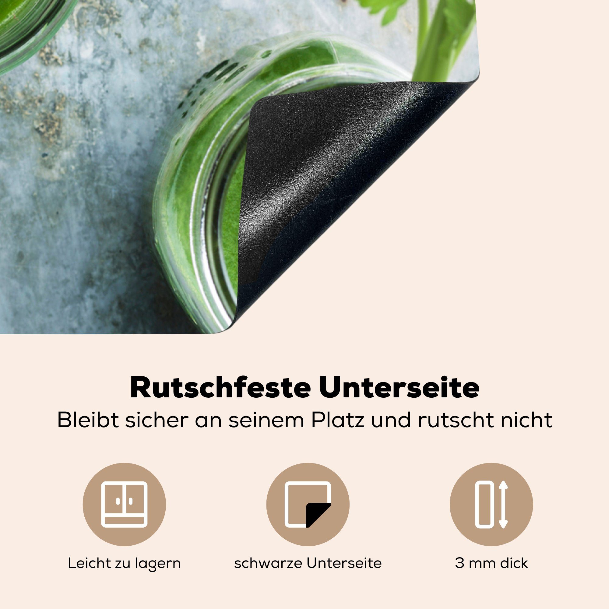 MuchoWow Herdblende-/Abdeckplatte Frischer grüner Ceranfeldabdeckung, grauem für tlg), cm, vor Hintergrund, 83x51 Staudensellerie küche (1 Arbeitsplatte Vinyl