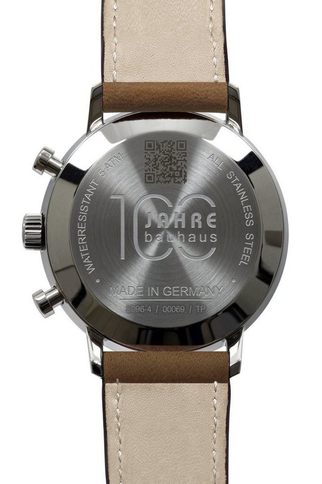 IRON ANNIE Chronograph 100 Jahre Bauhaus Herrenuhr 5096-4 Weiss Lederband  Braun 41 mm, Made in Germany