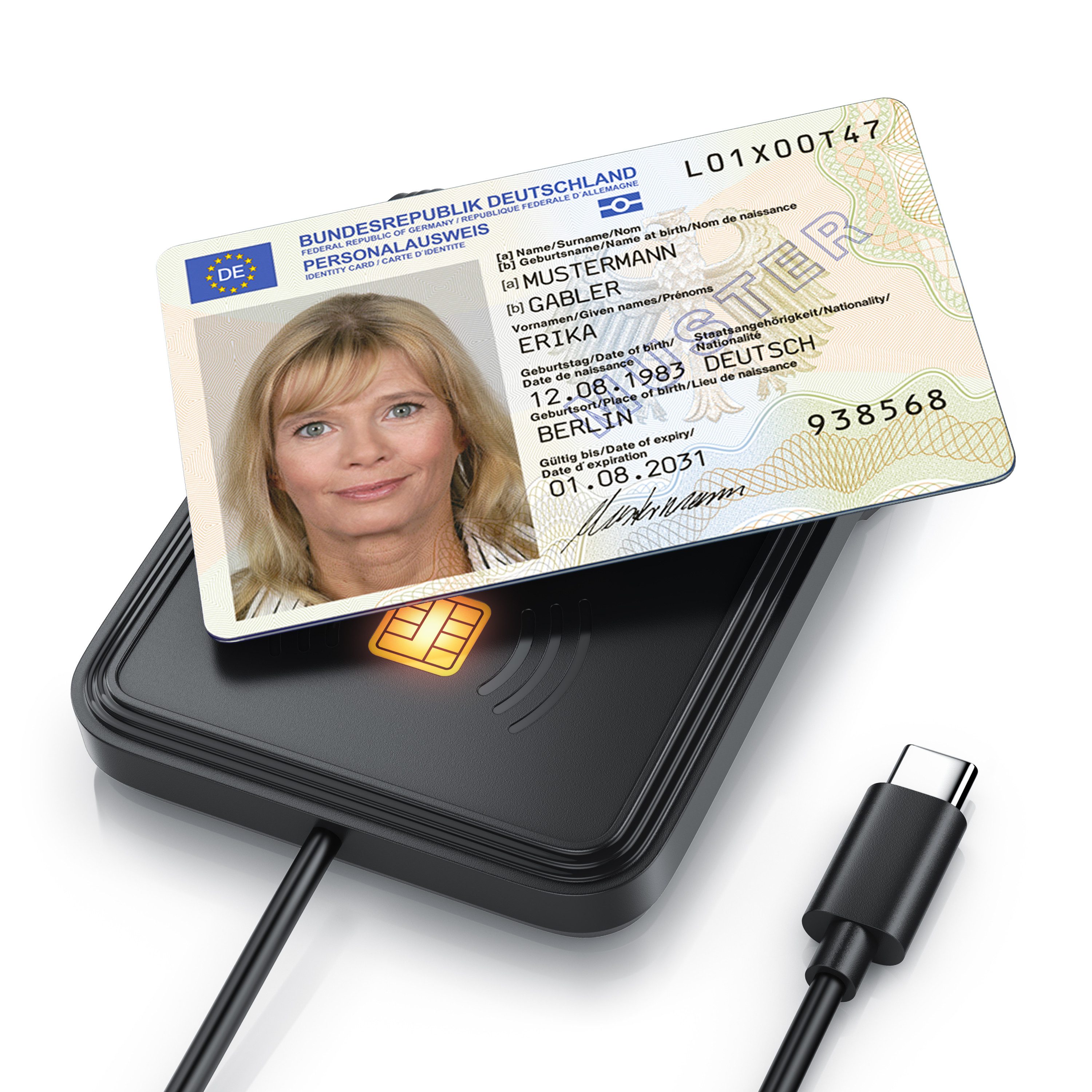 CSL Speicherkartenleser USB C, NFC, SmartCard Reader, SIM Kartenlesegerät, ISO 7816, ISO 14443, Mac OS, Windows 7–11, Personalausweis, Krankenkassenkarten, Bankkarten