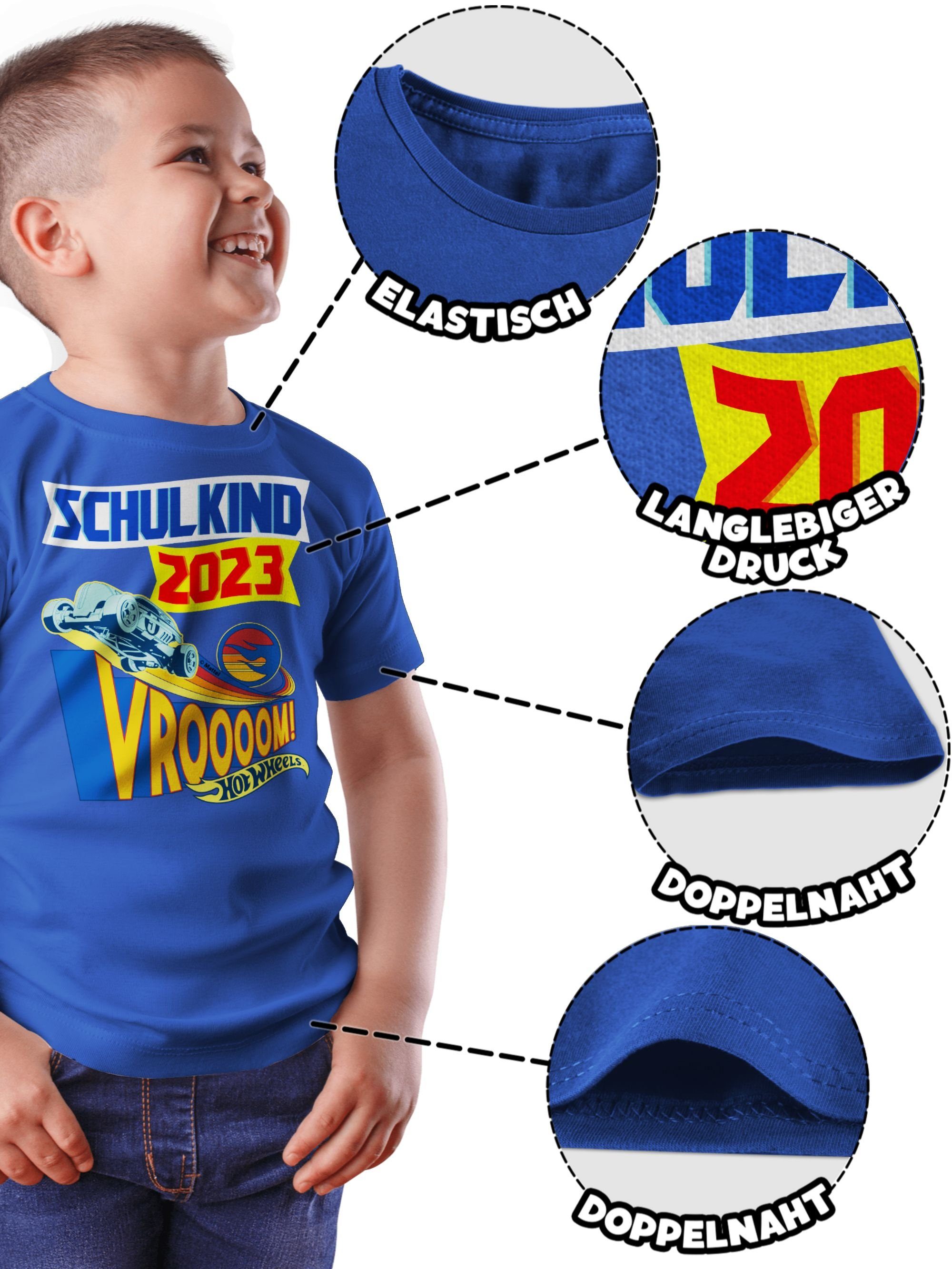 2023 - Jungen Vroooom! T-Shirt Schulkind 01 Hot Wheels Royalblau Shirtracer