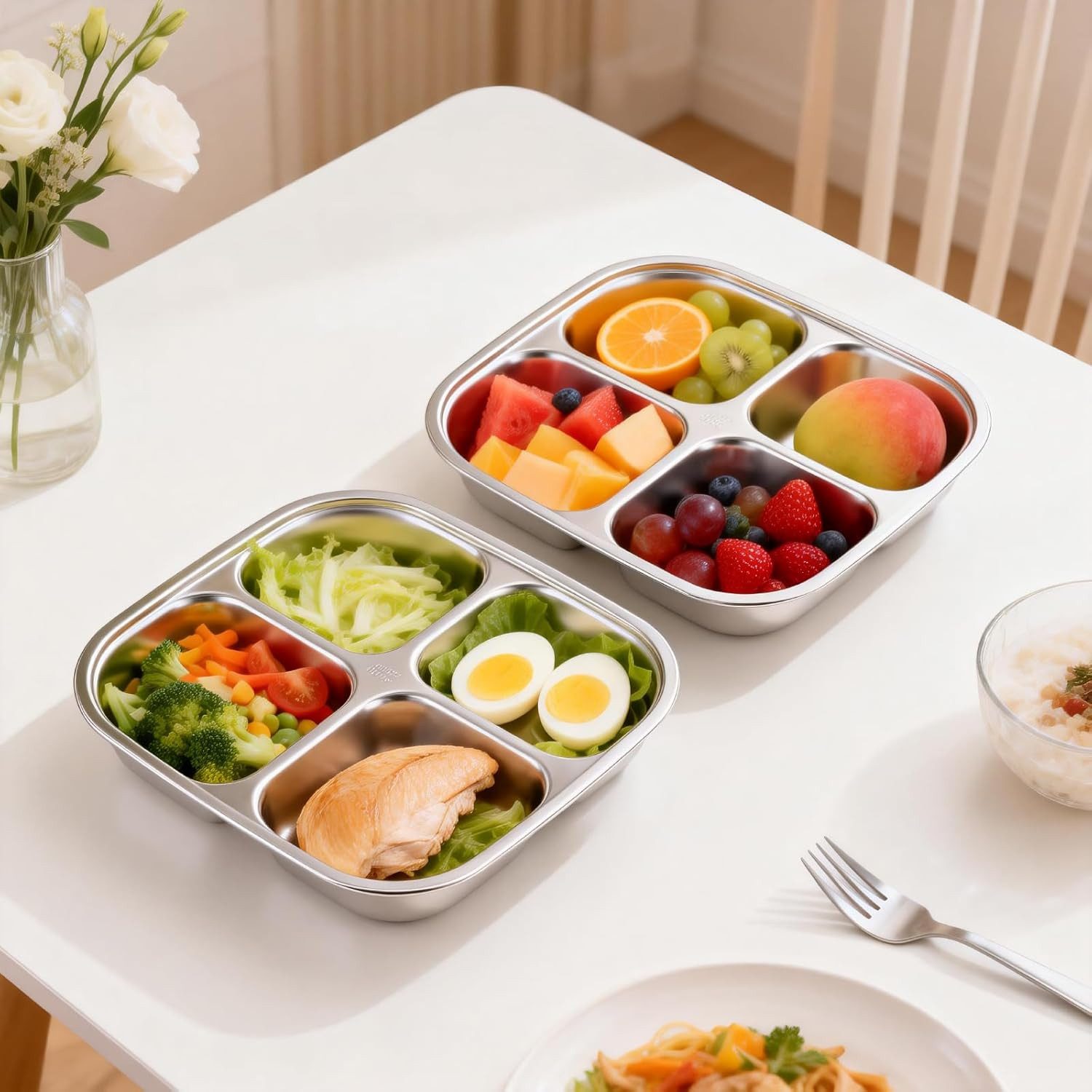 Agger Lunchbox Snackbox mit Fächern Edelstahl, Wiederverwendbare Snackdose für Kinder