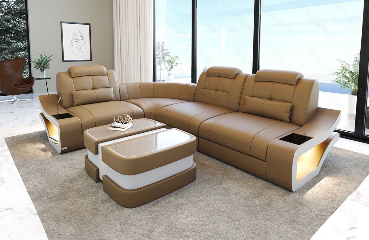 Ledercouch, Couch Sofa Elena Dreams mit L Sofa Form Ecksofa Leder L-Form LED-Beleuchtung Ledersofa