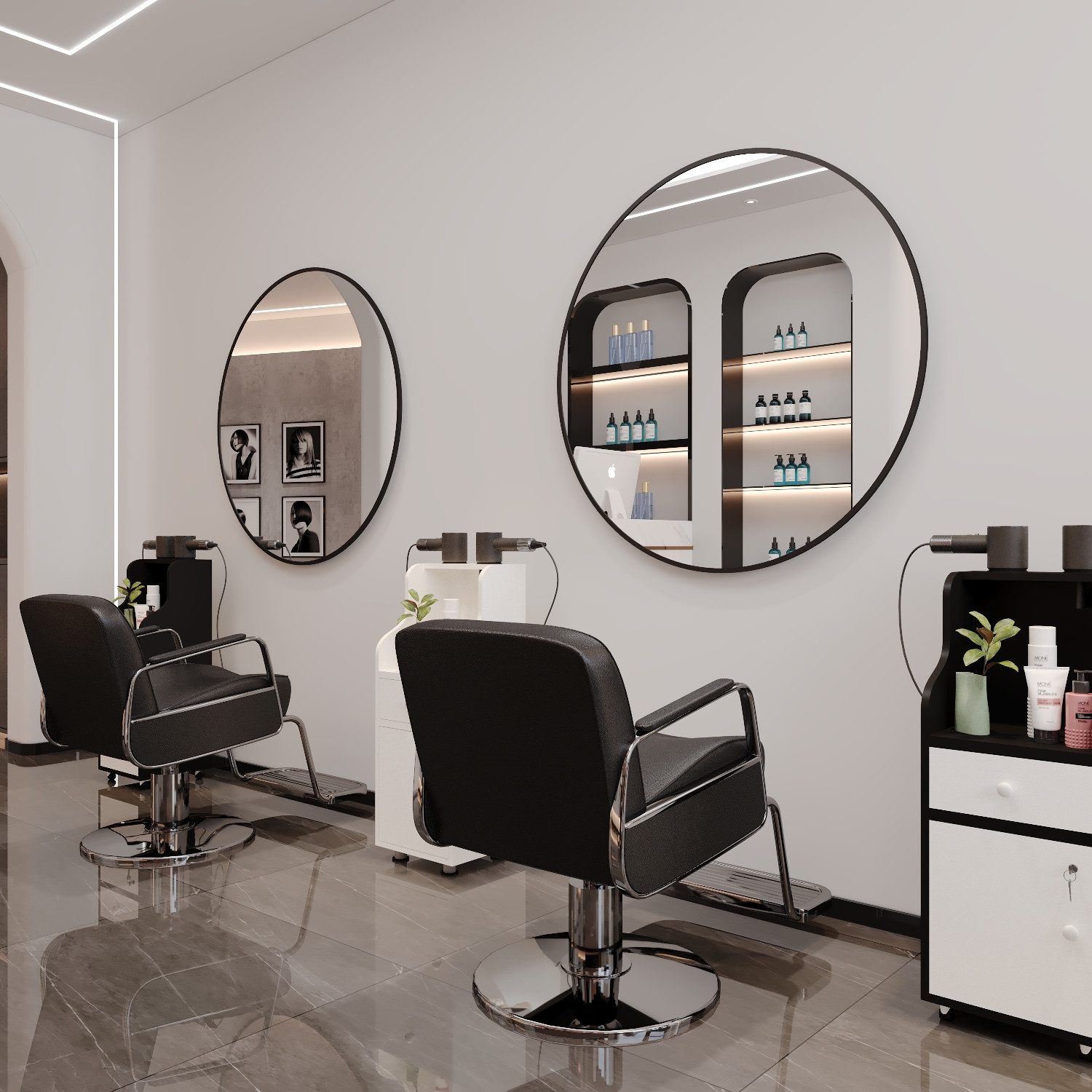 Boromal Spiegel Rund 100cm Friseurspiegel Modern für Salon Friseurladen Hotel (Wandspiegel Rundspiegel Schwarz, 1-St., 5mm HD Umweltspiegel), 20mm Alurahmen