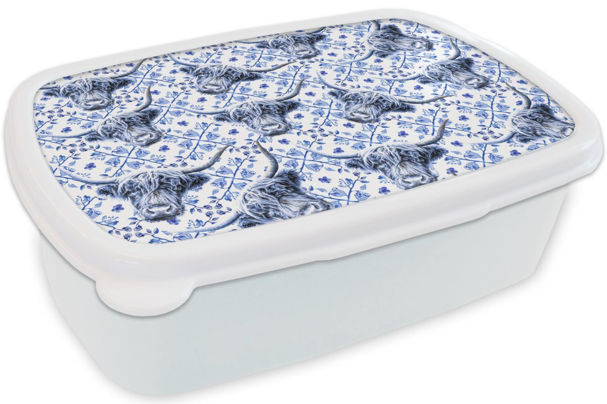 MuchoWow Lunchbox Schottischer Highlander - Blau weiß - Brotbox Jungs Mädchen für (2-tlg), Muster, Delfter Brotdose, Kunststoff, und für Kinder und Erwachsene