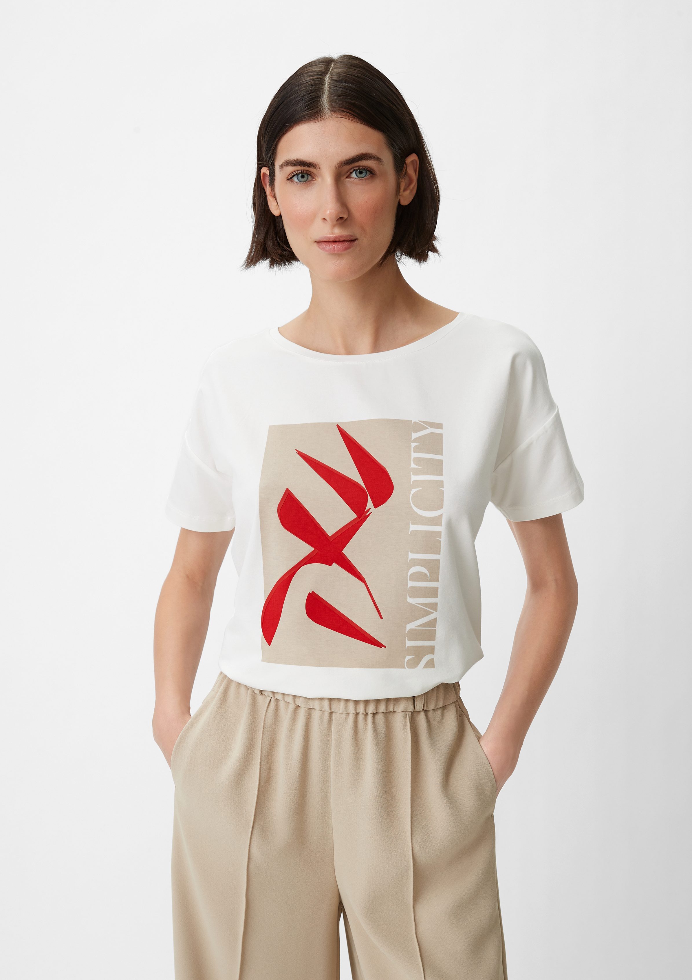 mit Comma Frontprint T-Shirt Shirttop