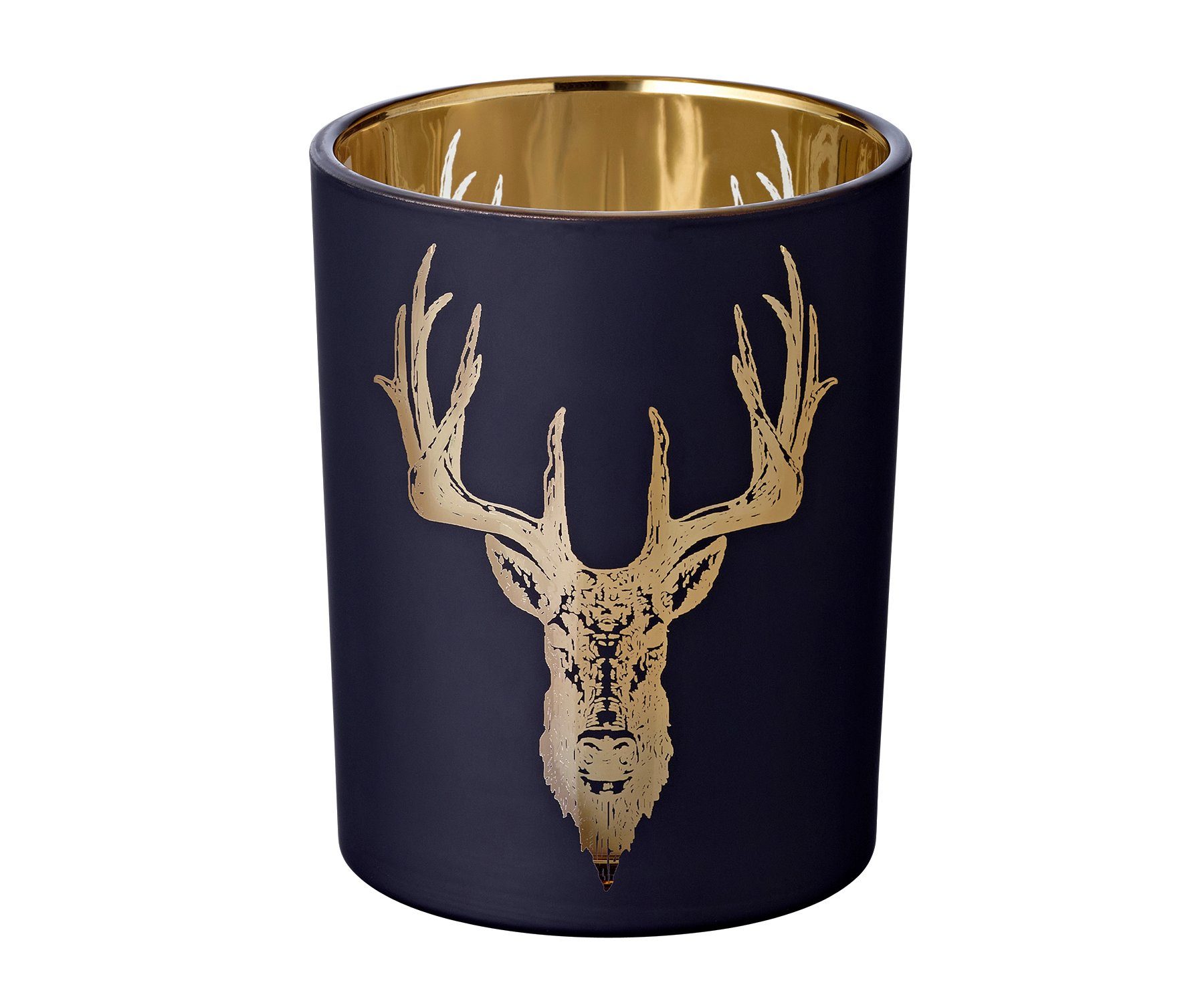 EDZARD Windlicht Lio, Höhe 13 cm, Ø 10 cm, Kerzenhalter mit Hirsch-Motiv in Gold-Optik