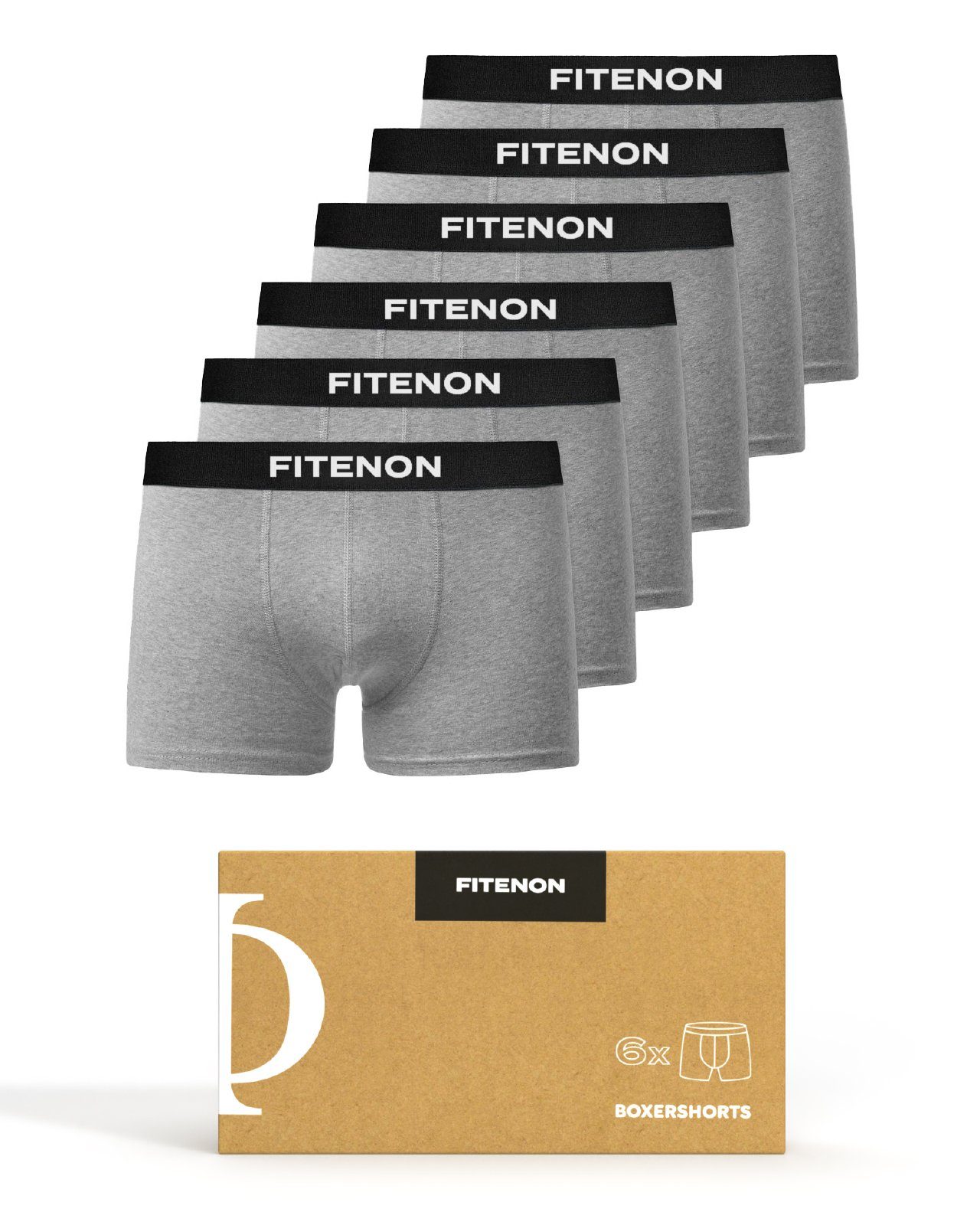 Logo-Elastikbund Set) Zettel, ohne mit Baumwolle Unterhosen, Grau FITENON er Boxershorts (6 6x kratzenden Unterwäsche, Herren