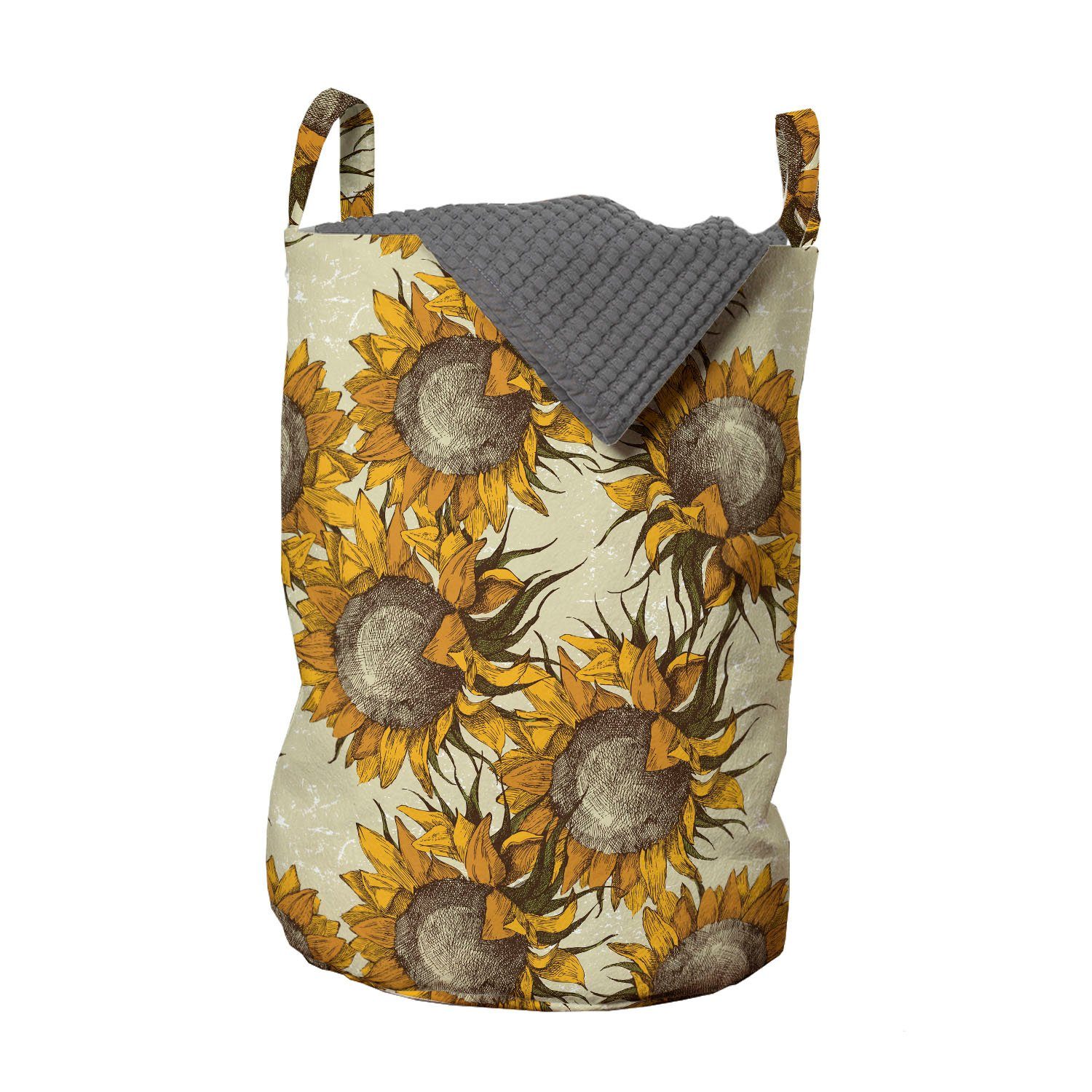 Wäschekorb Waschsalons, Ornament Kordelzugverschluss Griffen Nature Vintage Wäschesäckchen Abakuhaus für mit Sonnenblume