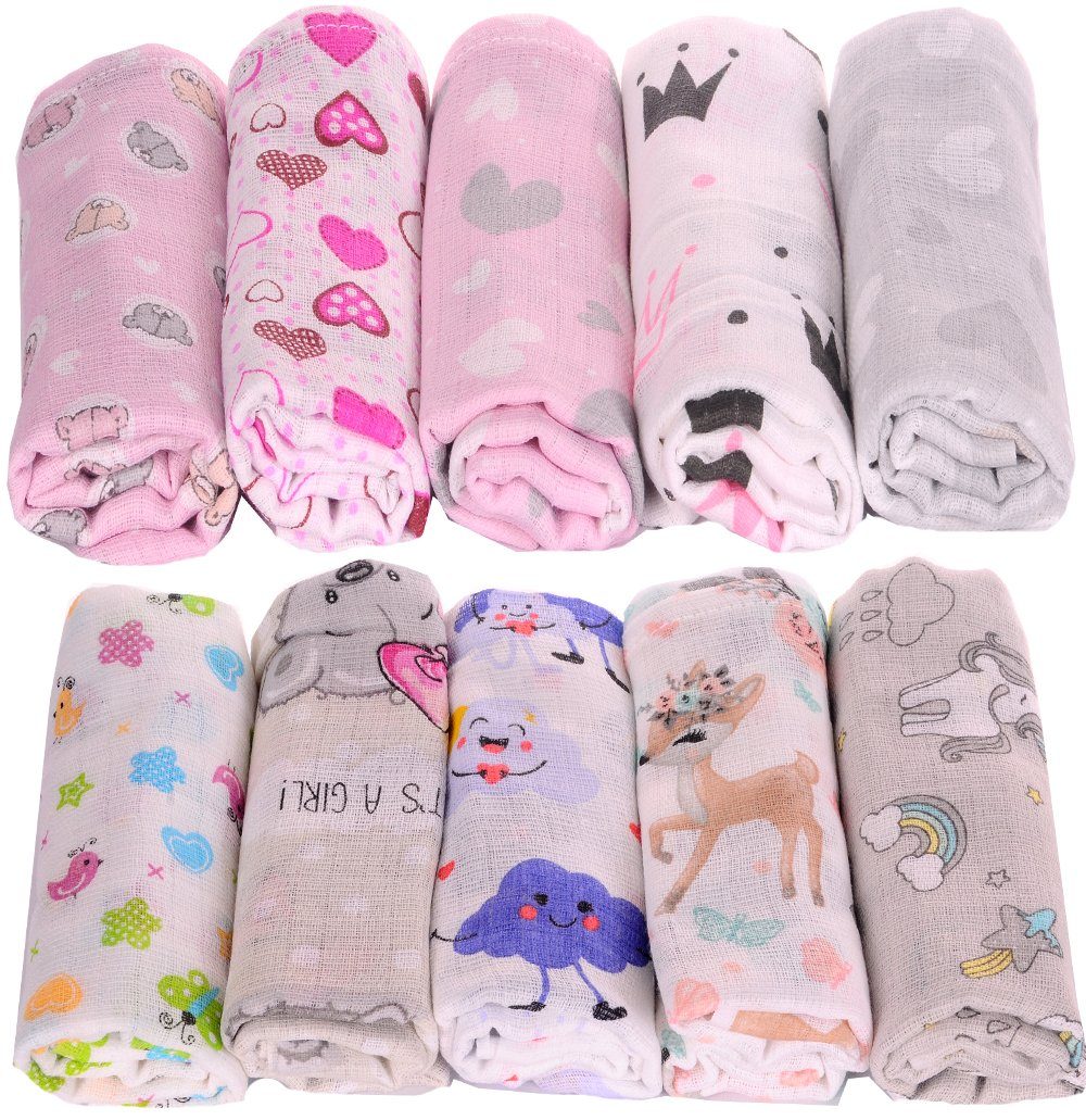 La Bortini Stoffwindeln 10er Pack Spucktücher Baby Mullwindeln Schmusetücher, aus reiner Baumwolle, große Packung