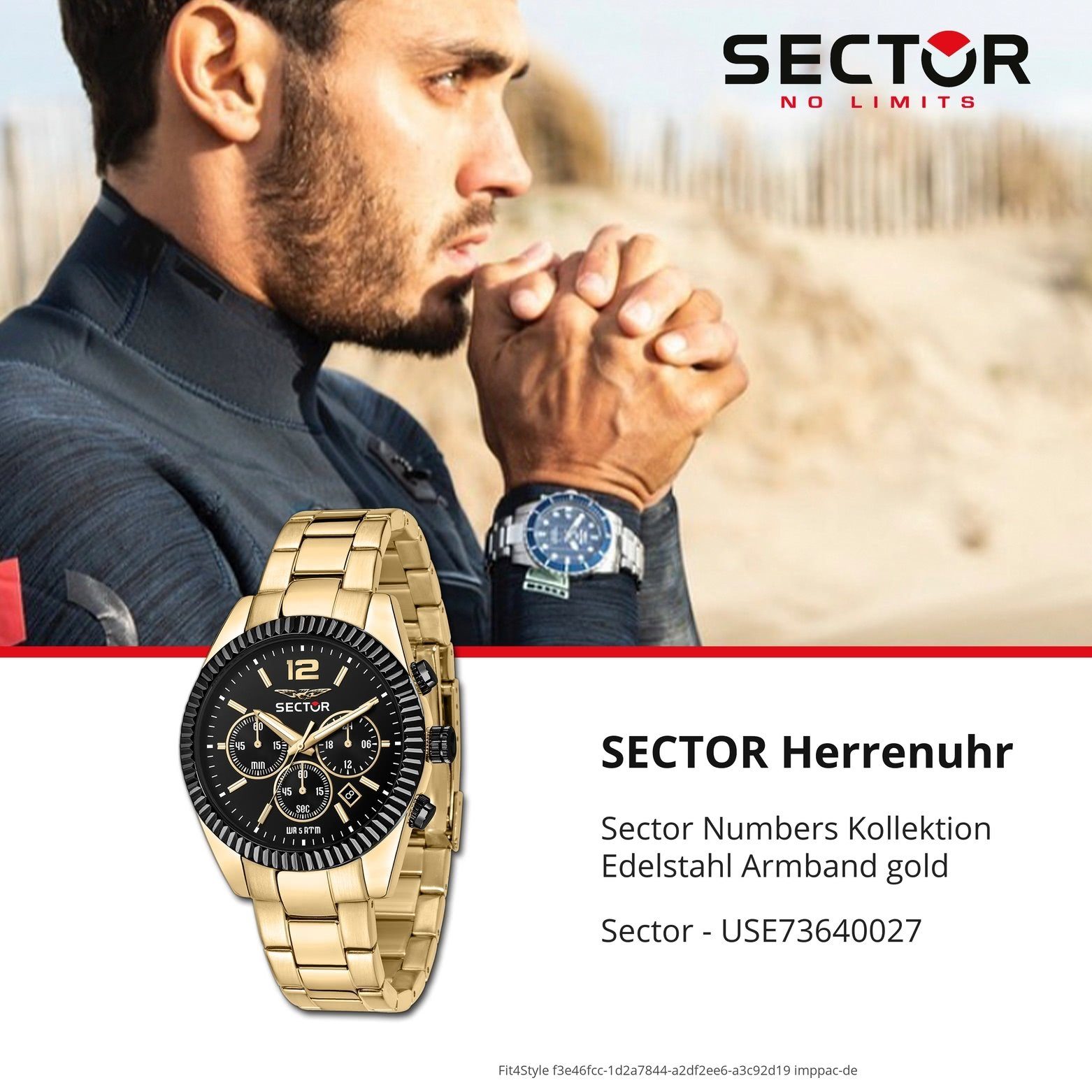 Herren Chrono, No Armbanduhr Herren Sector gold, Fashion rund, Sector Armbanduhr Sector Chronograph (45mm), groß Limits Edelstahlarmband