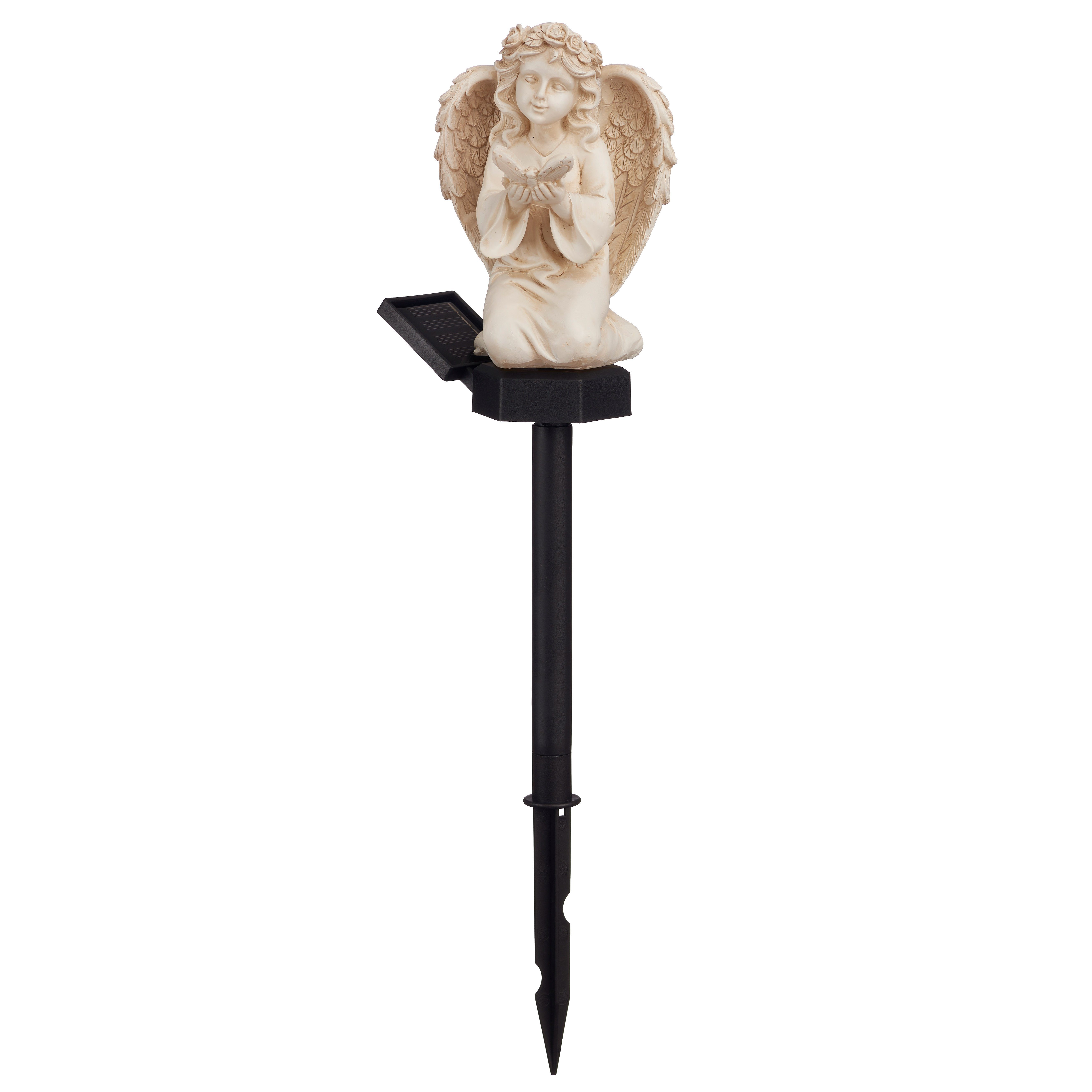 IC Gardenworld LED Solarleuchte Engel Figur mit Solar LED Licht, aus Kunststein gefertigt, LED fest integriert, Warm-weiß, inkl. Erdspieß – Bild 3 von 4