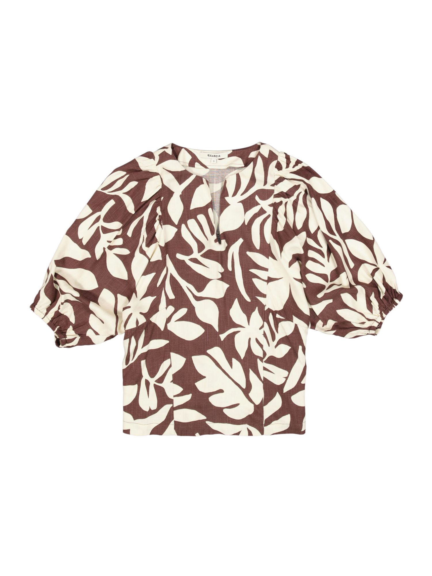 Garcia Hemdbluse braun,Casual,Viskose,Allover-Print,V-Ausschnitt,3/4 Arm,Regular Fit