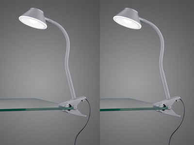 meineWunschleuchte LED Klemmleuchte, LED fest integriert, Warmweiß, 2er Set Schreibtischlampe Nachttischlampe Leselampe Bett Titan 26cm
