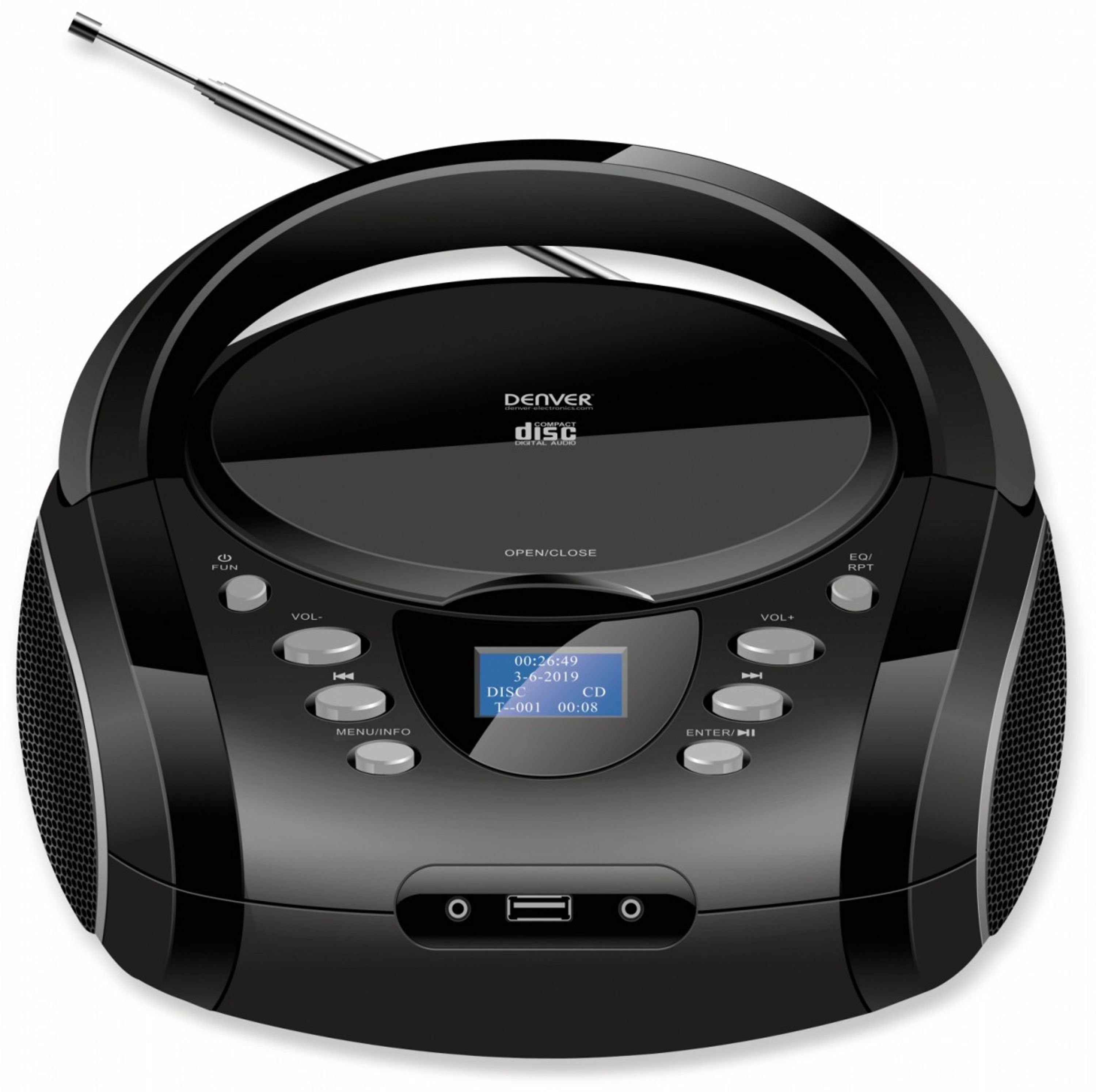 Denver TDB-10 Boombox (DAB+, UKW Radio, CD/MP3 Player, Bluetooth, USB, AUX-IN und Kopfhörerausgang)
