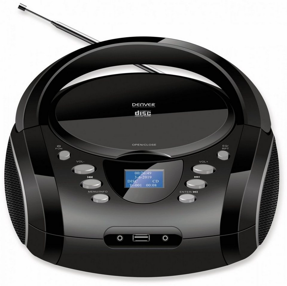 Denver TDB-10 Boombox (DAB+, UKW Radio, CD/MP3 Player, Bluetooth, USB,  AUX-IN und Kopfhörerausgang), Netz- oder Batteriebetrieb möglich (Batterien  nicht im Lieferumfang)