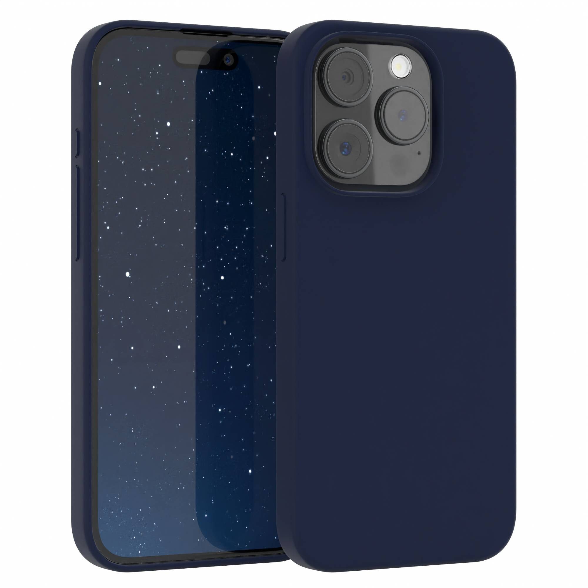 EAZY CASE Handyhülle Premium Silikon Case für Apple iPhone 15 Pro 6,1 Zoll, Handy Softcase Hülle Silikon mit Displayschutz Case Blau / Nachtblau