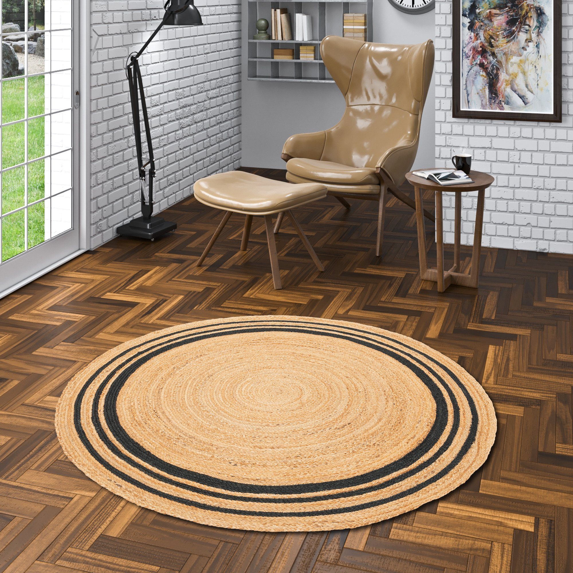 Pergamon Sisalteppich Naturfaser Teppich Jute Salsa Streifen Rund, Rund, Höhe: 8 mm