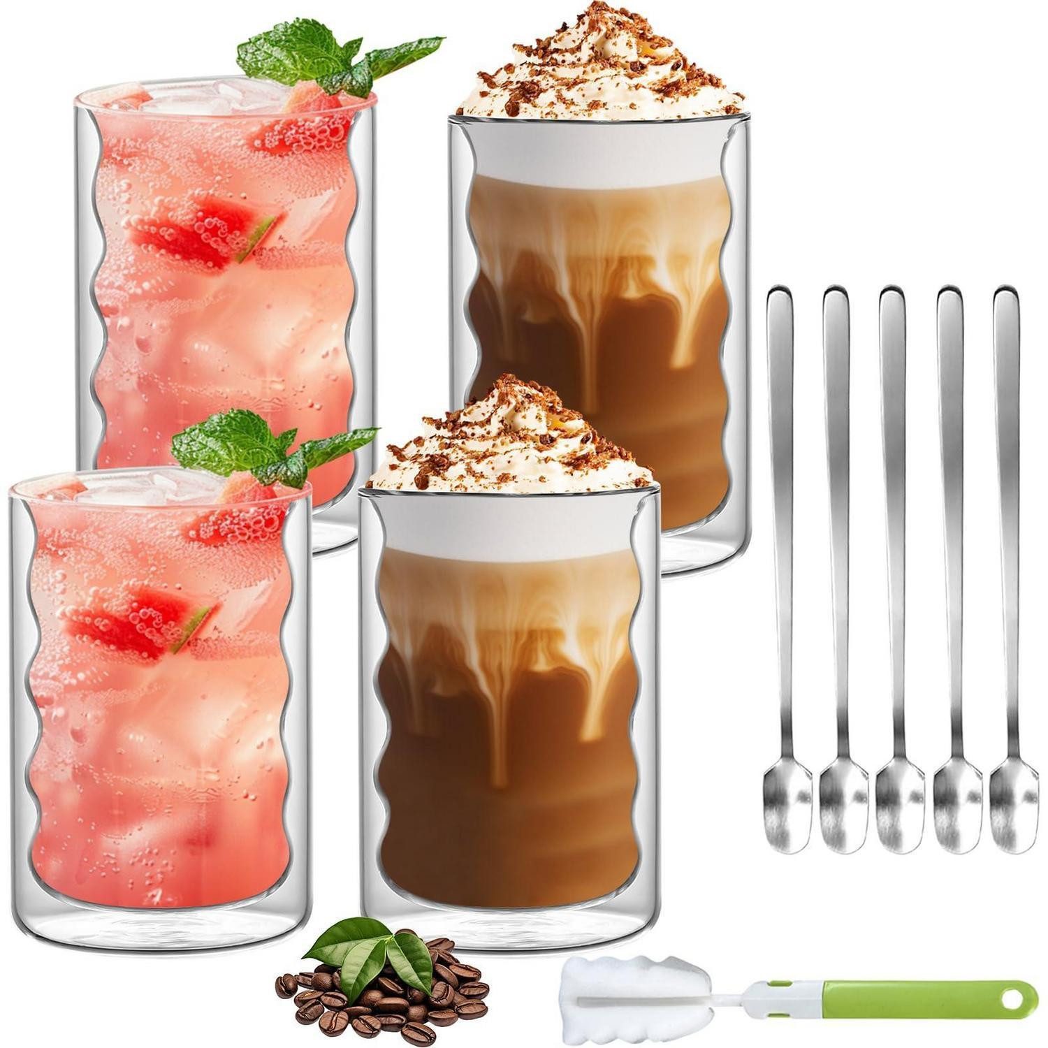 LuxusKollektion Latte-Macchiato-Glas Doppelwandige Gläser Latte Macchiato 350ml 2er Set, Glas