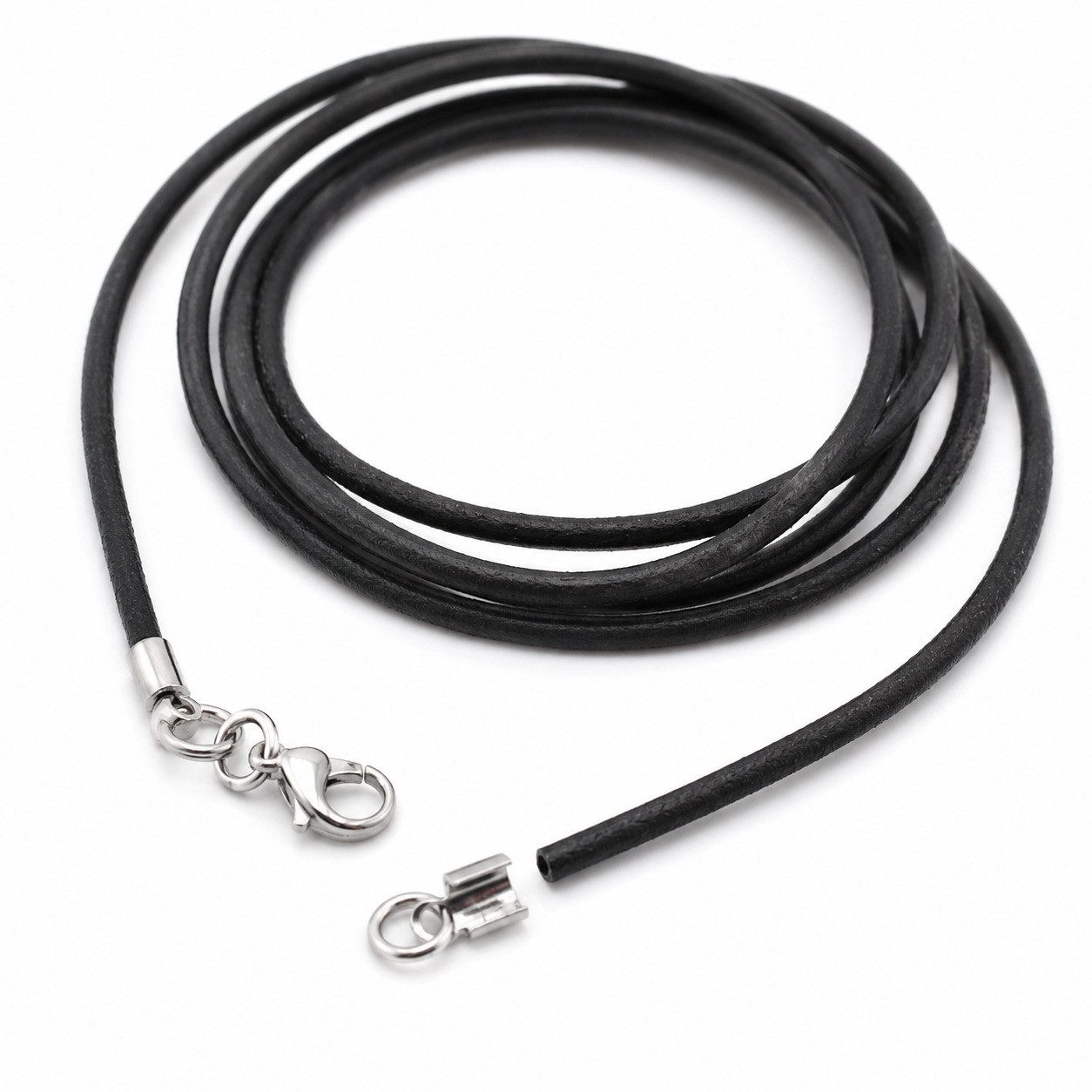 unbespielt Lederband Lederband Schwarz Karabinerverschluss Silberfarben Länge 1m kürzbar, Modeschmuck für Damen und Herren