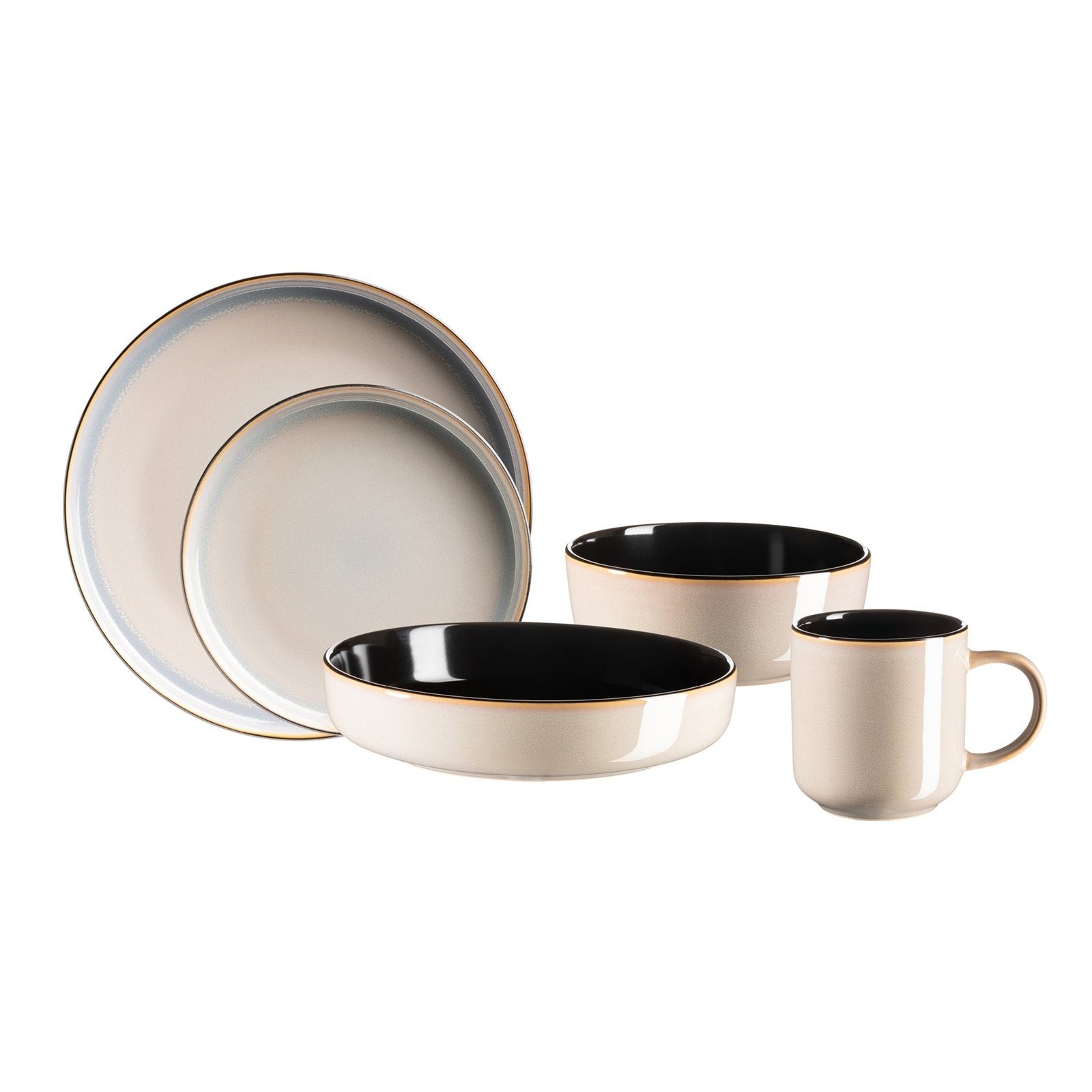 Neuetischkultur Kombiservice Kombiservice 10-teilig Alenia Beige (10-tlg), 2 Personen, Steinzeug, Geschirrset Steinzeug