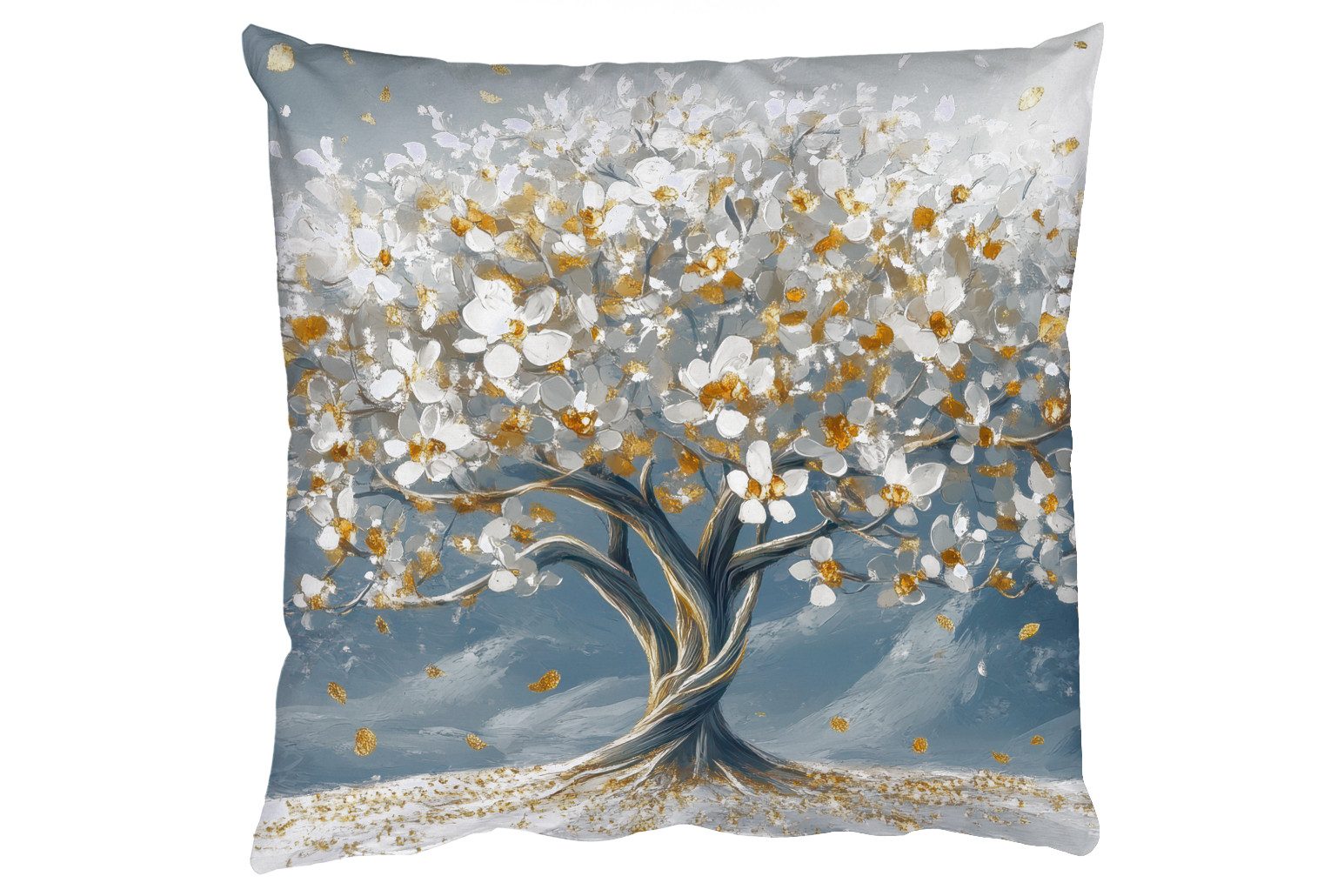 MuchoWow Dekokissen Baum - Winter - Baum des Lebens - Modern - Gold, Zierkissen mit Füllung für Wohnzimmer, Sofakissen, 40x40 cm