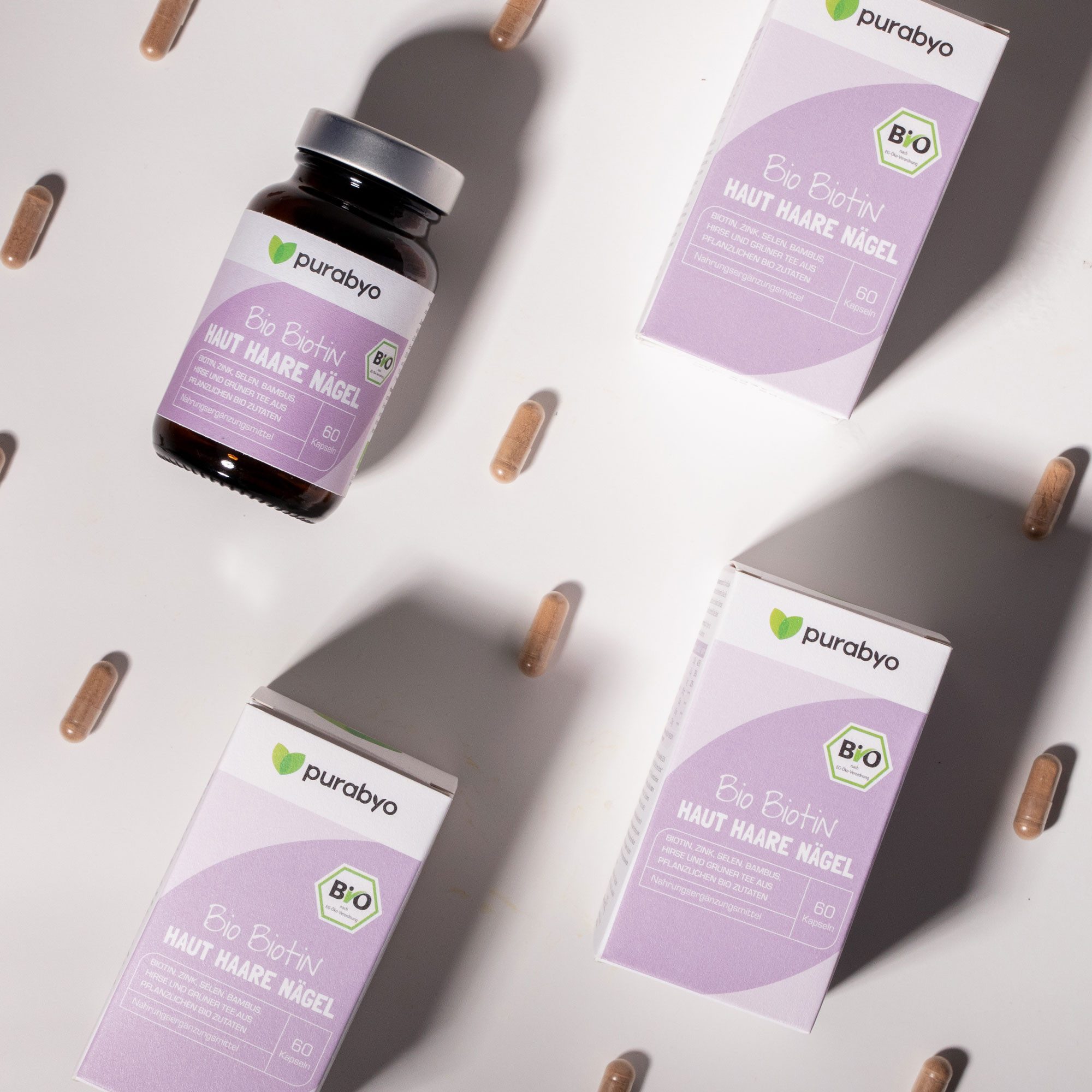 Purabyo BIO Biotin Haut, Haare, Nägel, Biotin, Selen und Zink, im Glas Kapseln, 1 er 60 St., 29 g