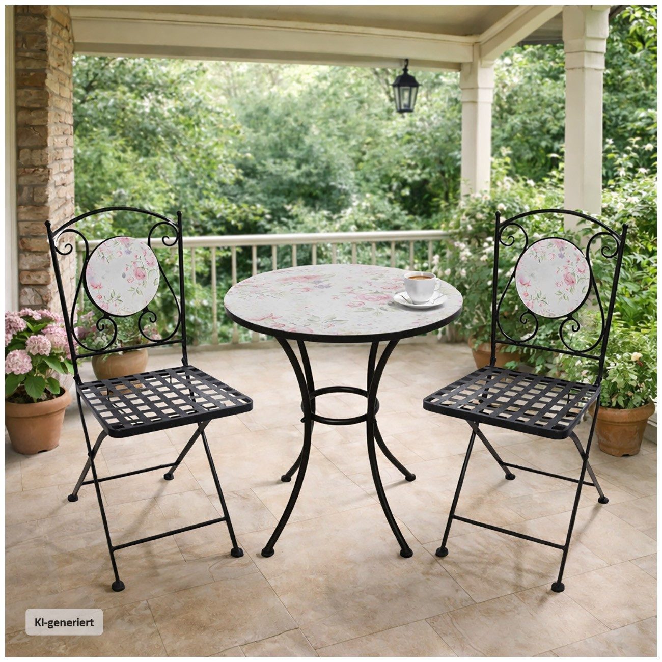 HTI-Living Garten-Essgruppe Tisch und 2 Stühle Celia Rosen, (Set, 3-tlg., 1 Tisch 2 Stühle), Sitzgruppe Essgruppe Balkonset