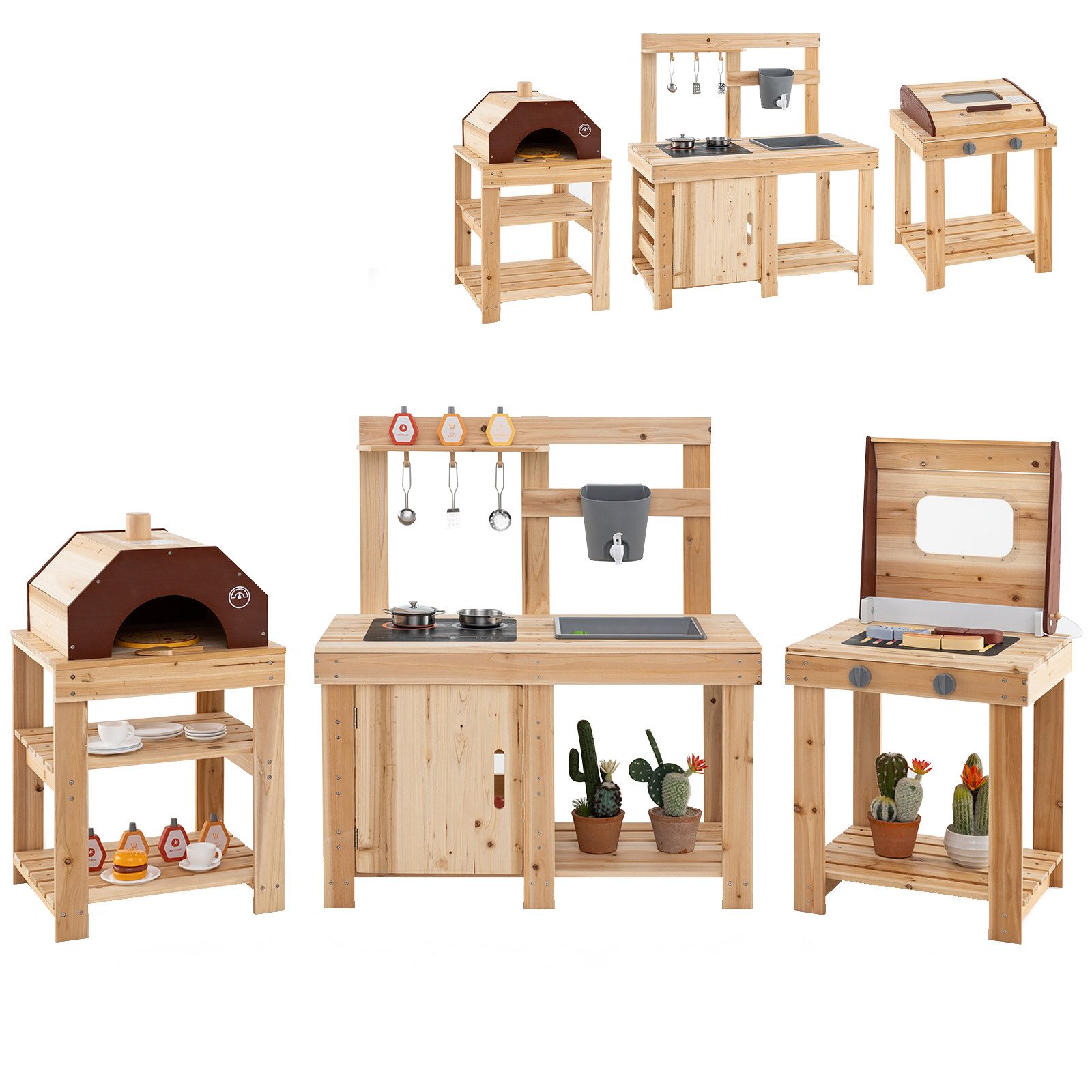COSTWAY Outdoor-Spielküche Tannenholz, mit BBQ-Grill und günstig online kaufen