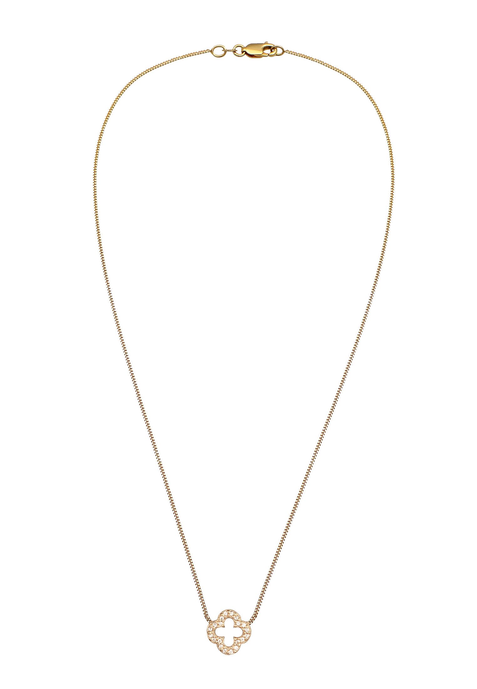 Elli Premium Kette mit Anhänger Kleeblatt Zirkonia Weiß 375 Gelbgold günstig online kaufen