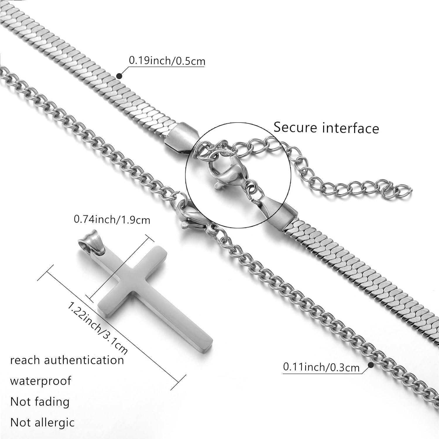 LuxusKollektion Kreuzkette Kreuz Kette Herren Edelstahl Silber Gold Schwarz Layered Flache