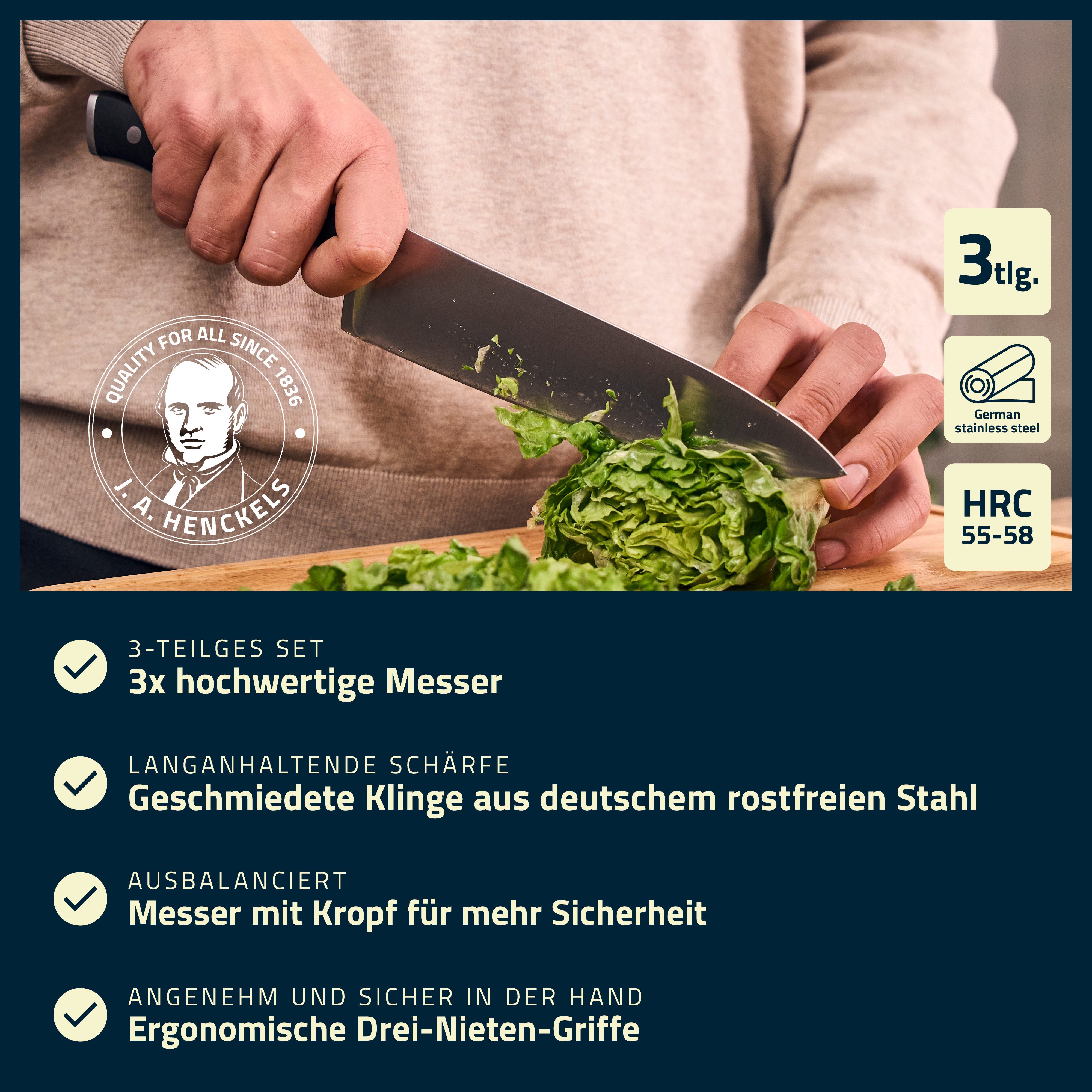 HENCKELS by ZWILLING Messer-Set Accent (Set, 3-tlg), Rostfreier Klingenstahl, Ergonomische Griffe