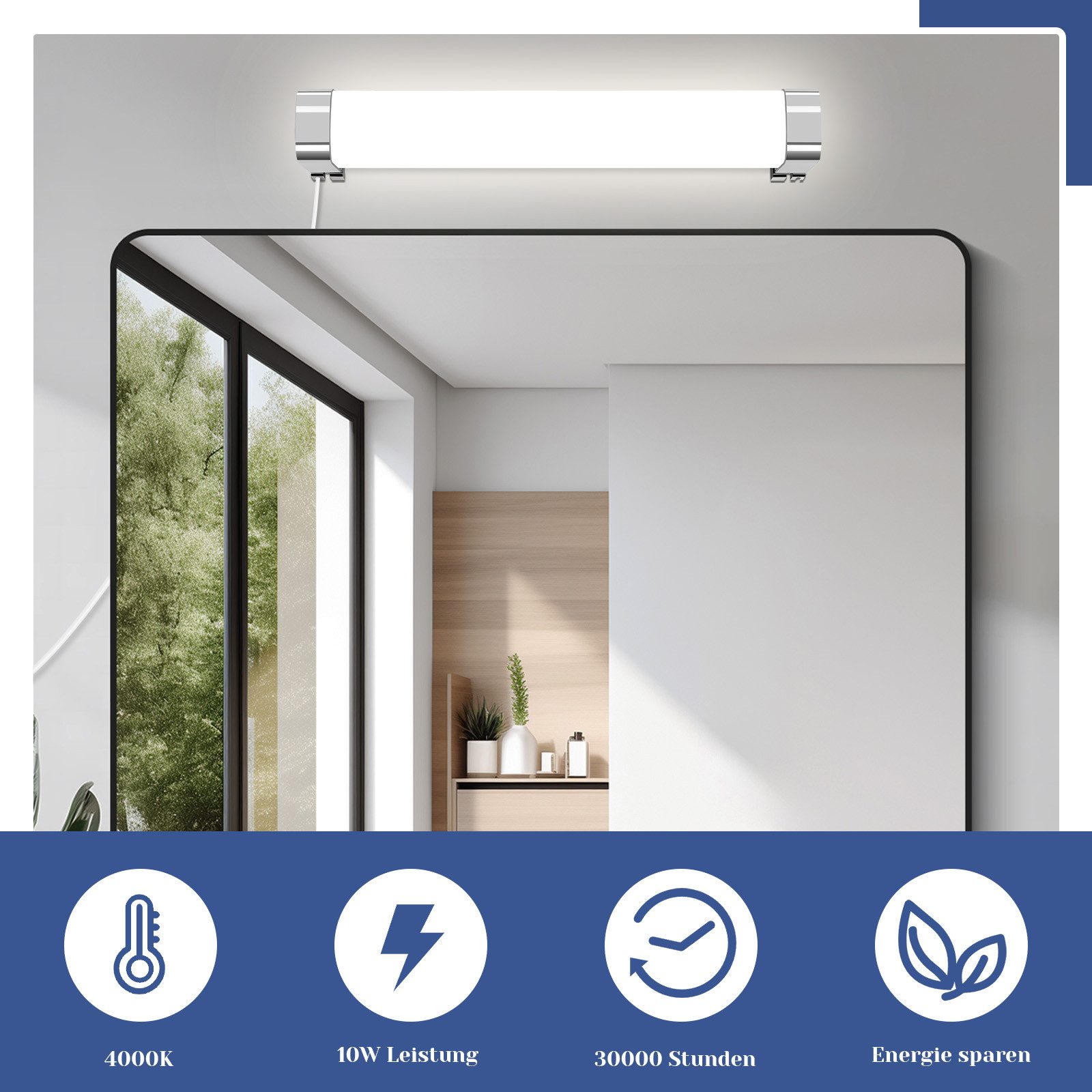 Nettlife LED Spiegelleuchte Klemmbar Badezimmer 37CM günstig online kaufen