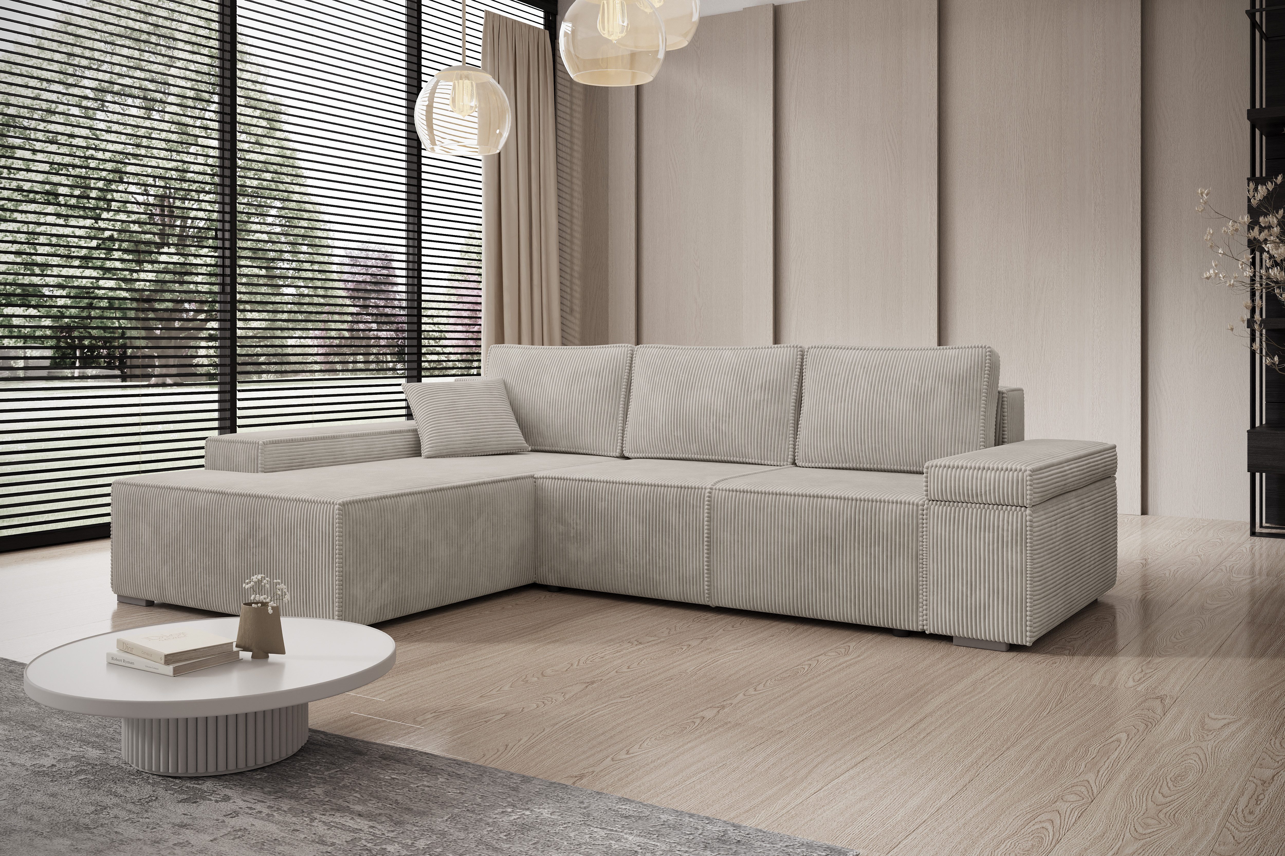 PROMETO Möbel Ecksofa L-Form Sofa mit Schlaffunktion, Bettkasten, Links/Rechts Milo
