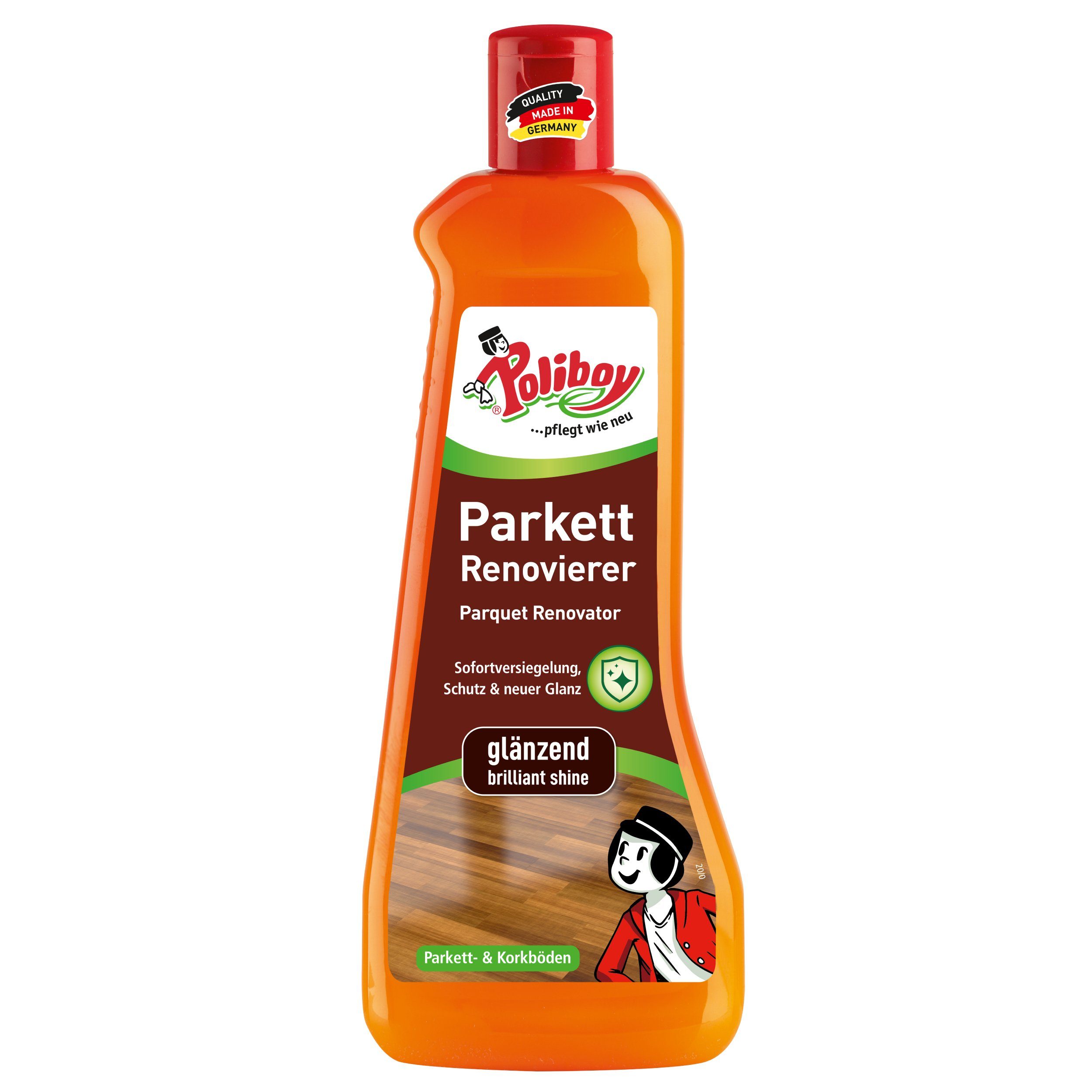 poliboy Renovierer glänzend - 500 ml - Parkettreiniger (für stumpfe und abgenutzte Holz- und Korkböden - Made in Germany)