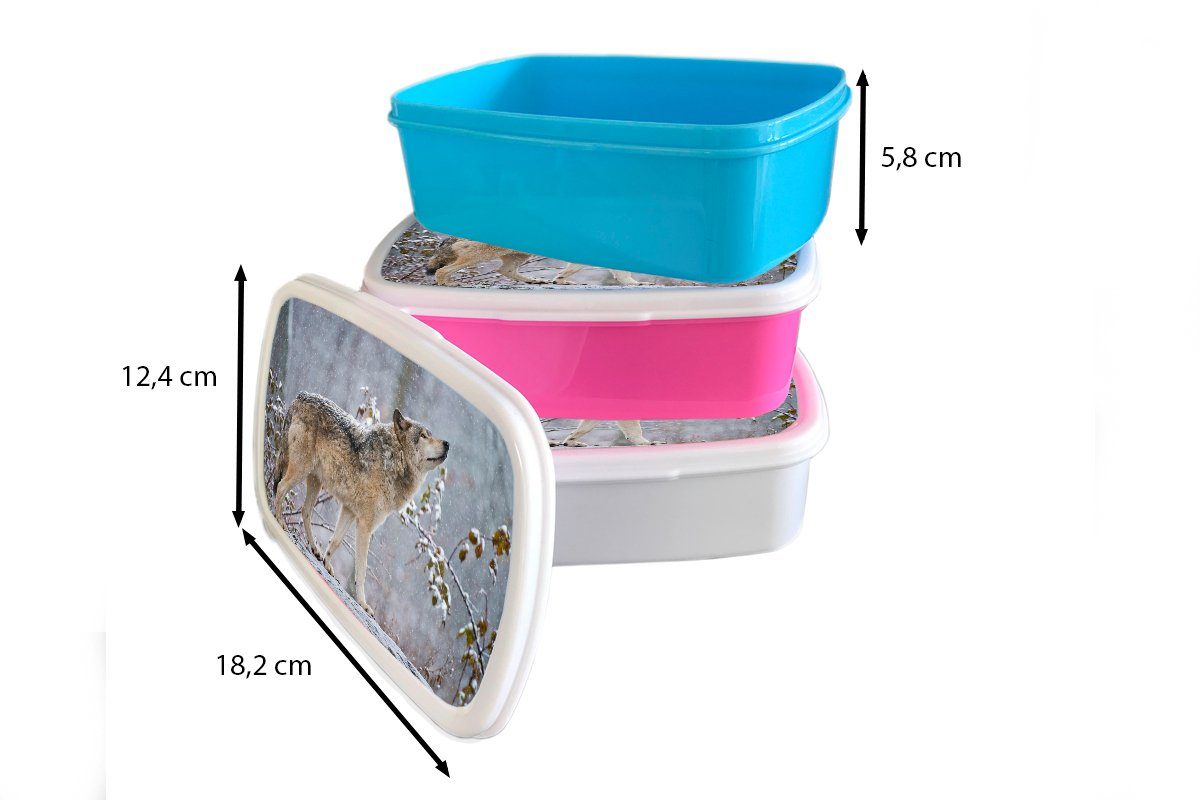 Brotdose, Kunststoff, - Brotbox für MuchoWow Schnee Mädchen Lunchbox (2-tlg), Erwachsene, und und Winter, für Jungs - weiß Kinder Wolf