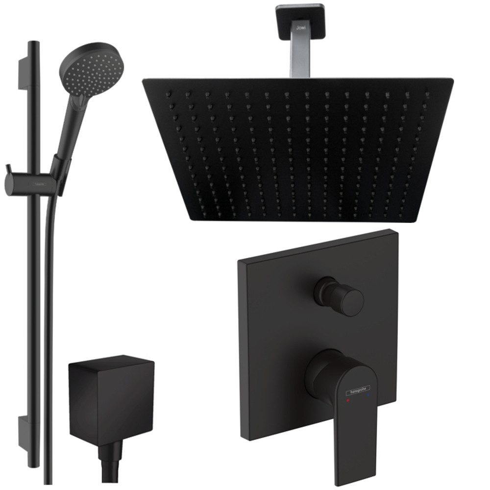 Duscharmatur Vernis Shape, Duschsystem mit Kopfbrause, Schwarz, Deckenanschluss