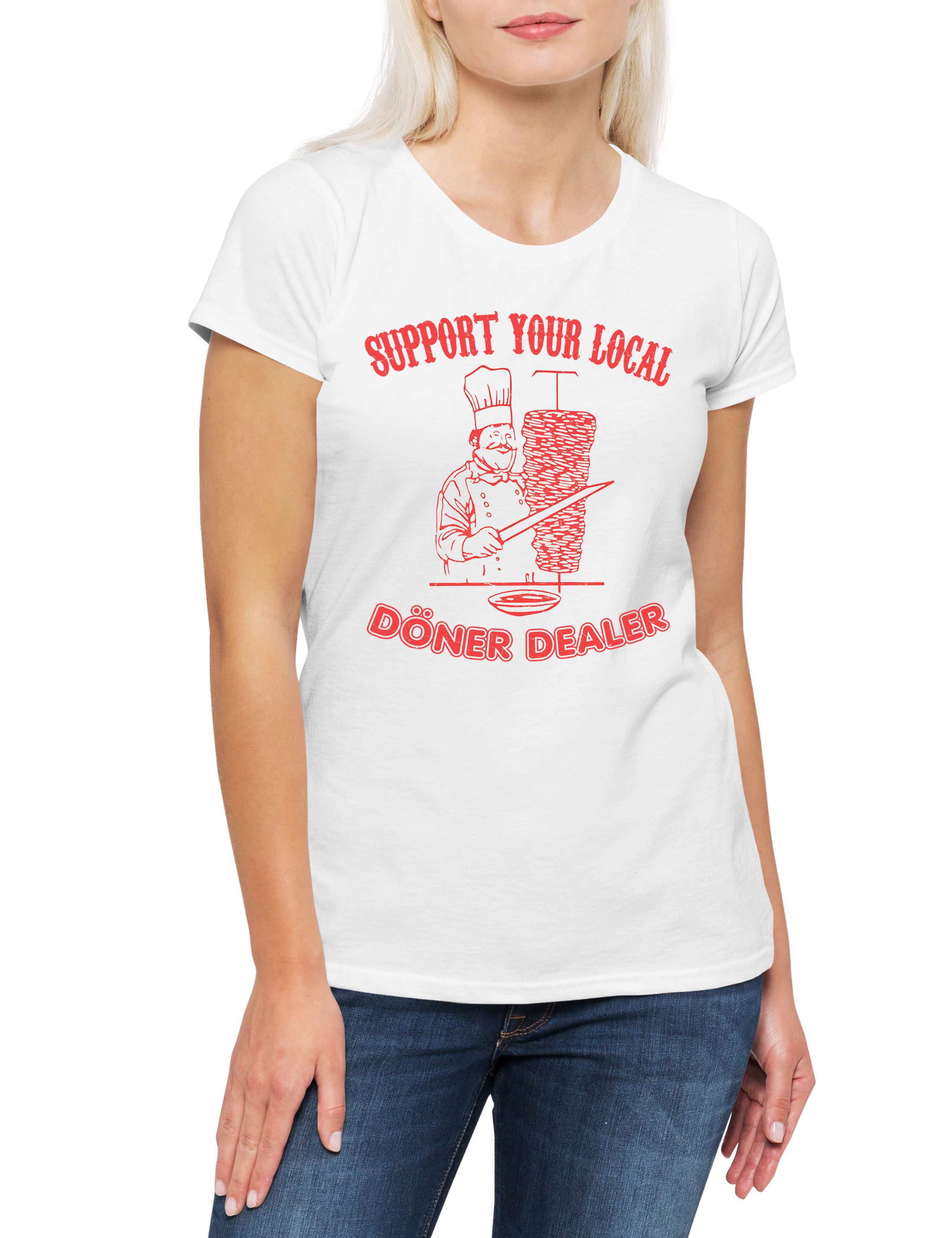 Print-Shirt Support Your Local Döner Dealer Damen T-Shirt Fastnacht Kebab