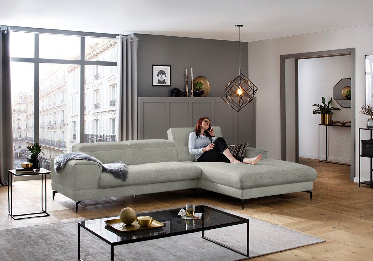 W.SCHILLIG Ecksofa piedroo, Designsofa mit tollem Sitzkomfort, L-Form, Kopfteilverstellung, wahlweise mit Sitztiefenverstellung, Breite 303cm
