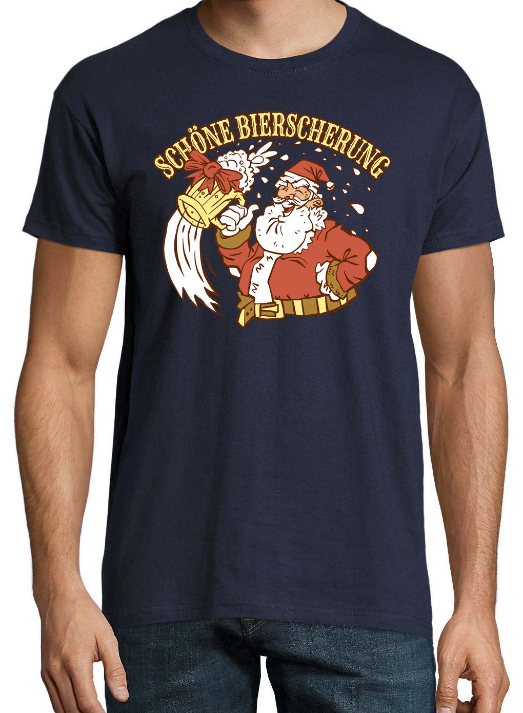 Shirt Youth Frontprint Bierscherung" Herren mit T-Shirt trendigem "Schöne Navyblau Designz