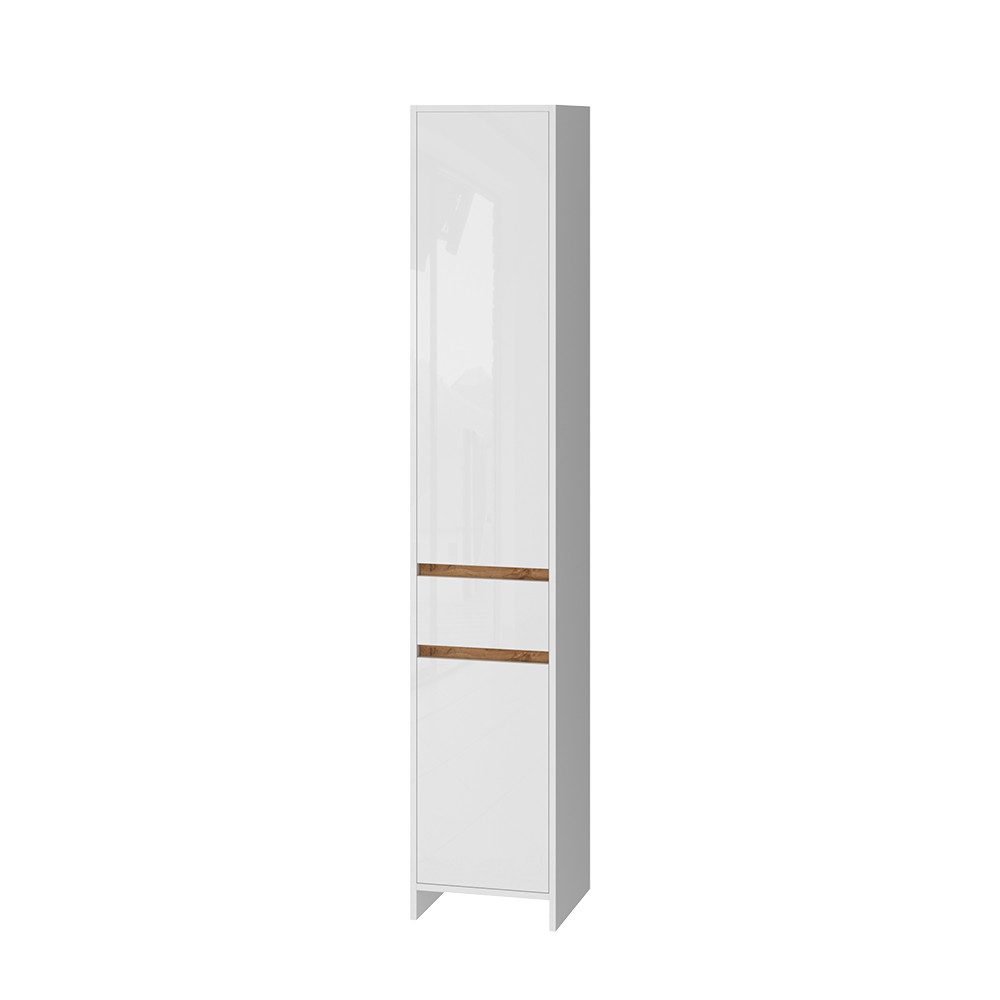 Vicco Badschrank Detmold Weiß Hochglanz/Goldkraft Eiche 35 x 190 cm mit 2 T günstig online kaufen