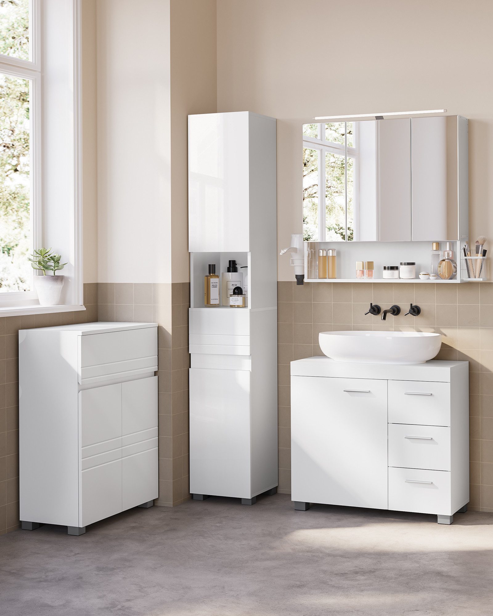 VASAGLE Badmöbel-Set Badezimmerschrank, (4er Set), verstellbare Ablagen günstig online kaufen