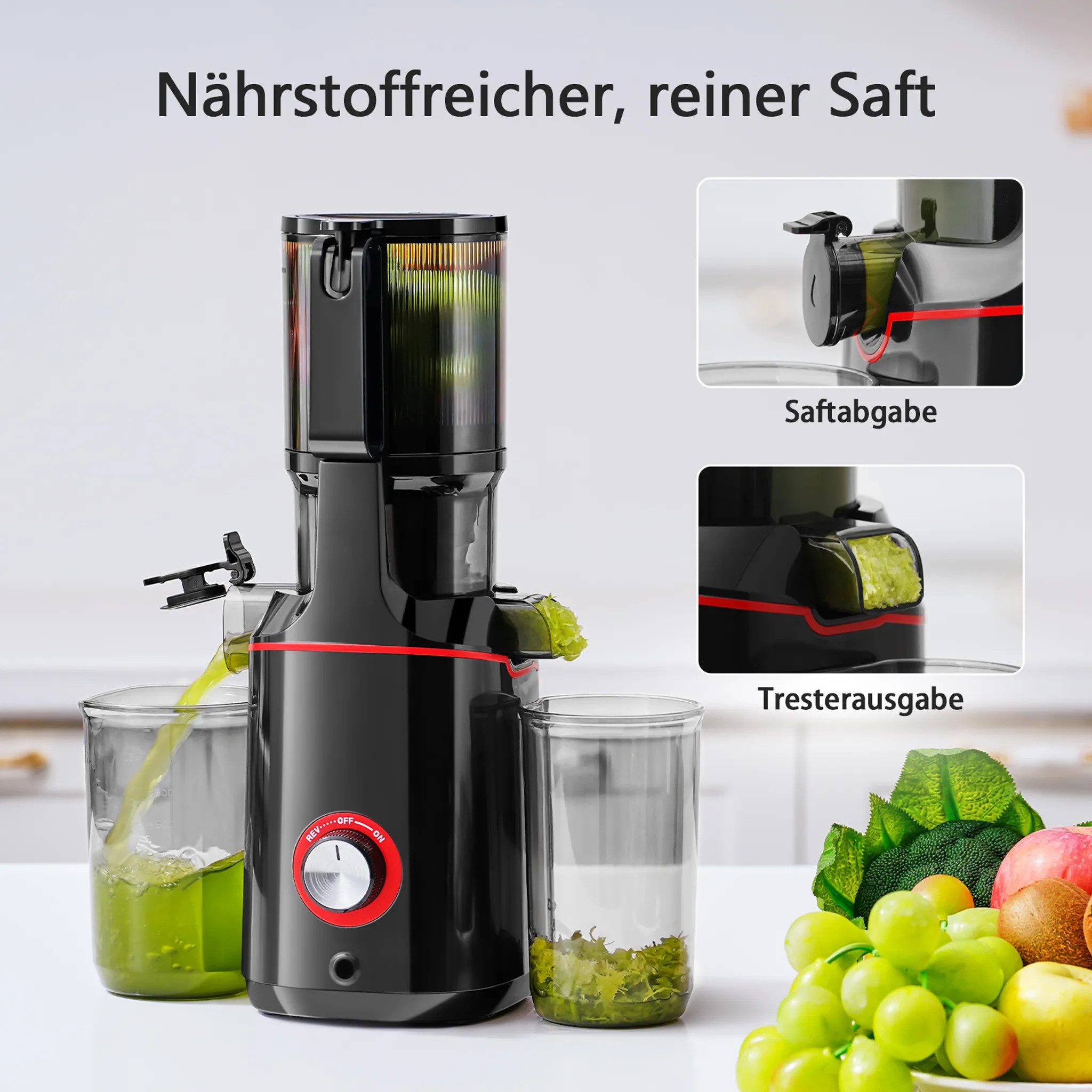 AMZCHEF Zentrifugenentsafter CE-SJ04OT5E-BK, 160 W, 108 mm Einfüllschacht, Entsafter für Gemüse und Obst