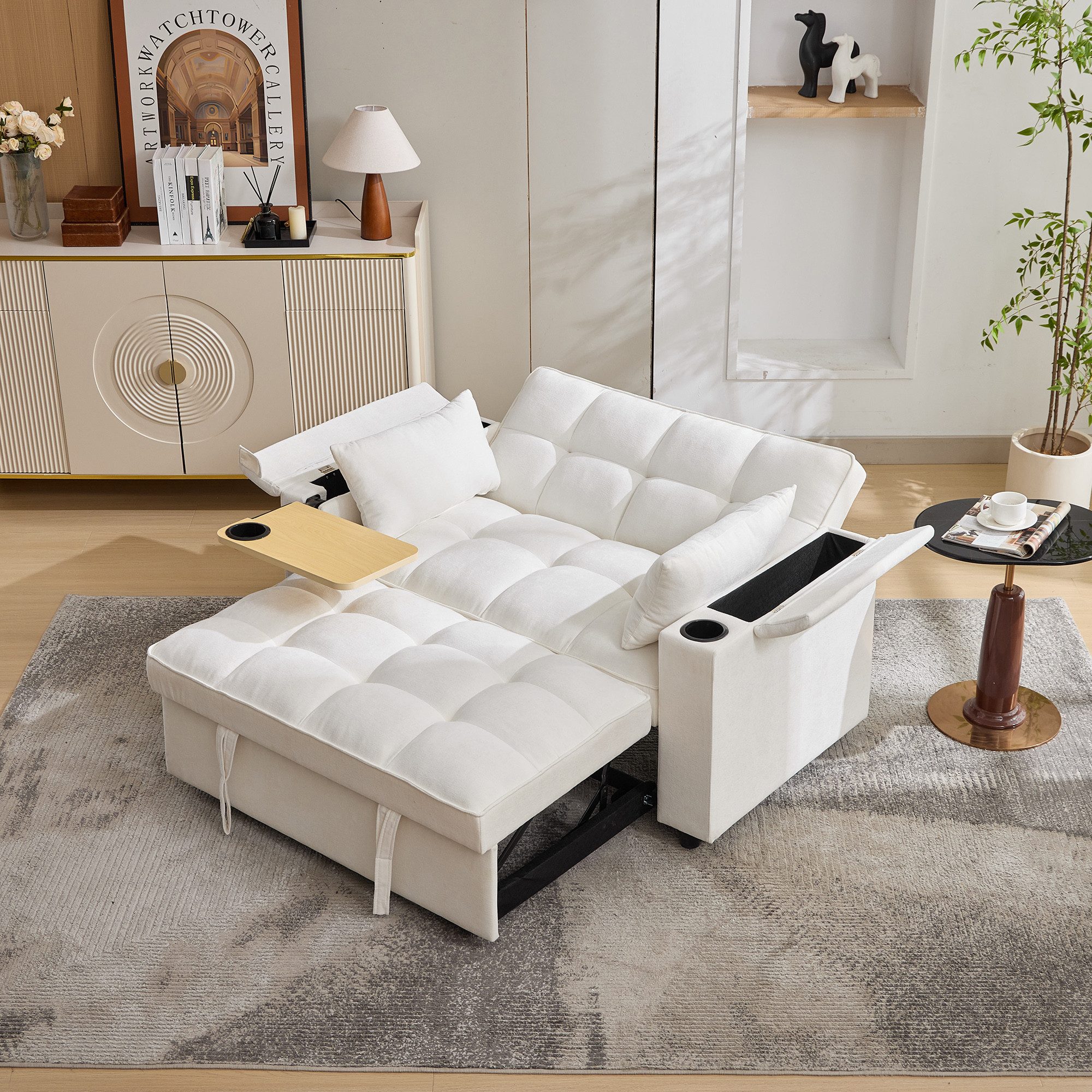 Merax Schlafsofa 3-in-1 Loungesofa faltbar Sofa mit USB & verstecktem Tisch günstig online kaufen